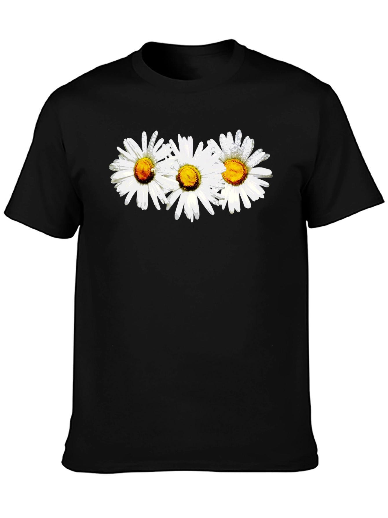 Daisy Flower Graphic Print Black Crew Neck T-Shirt