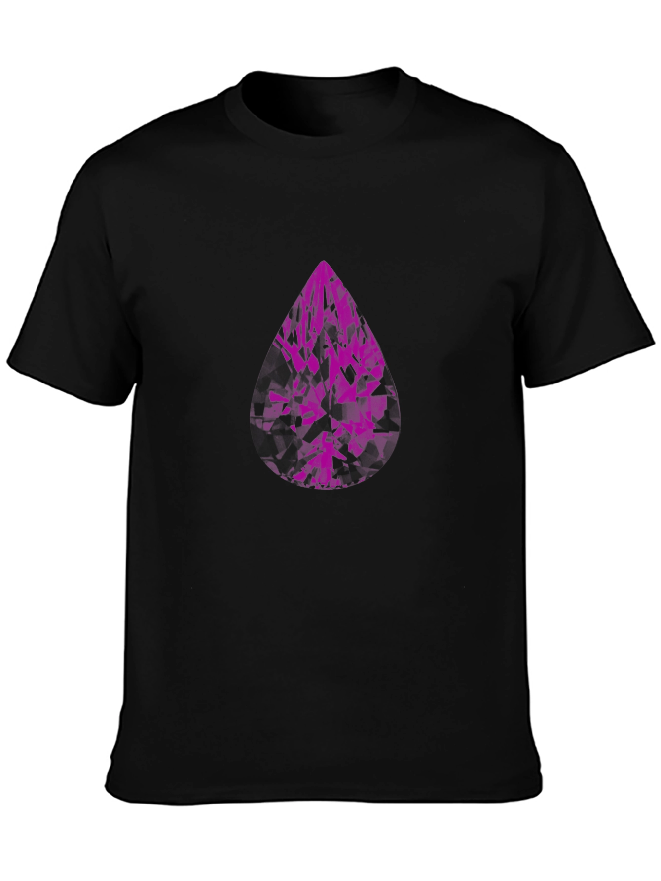 Modern Black T-Shirt with Abstract Purple Gem Design