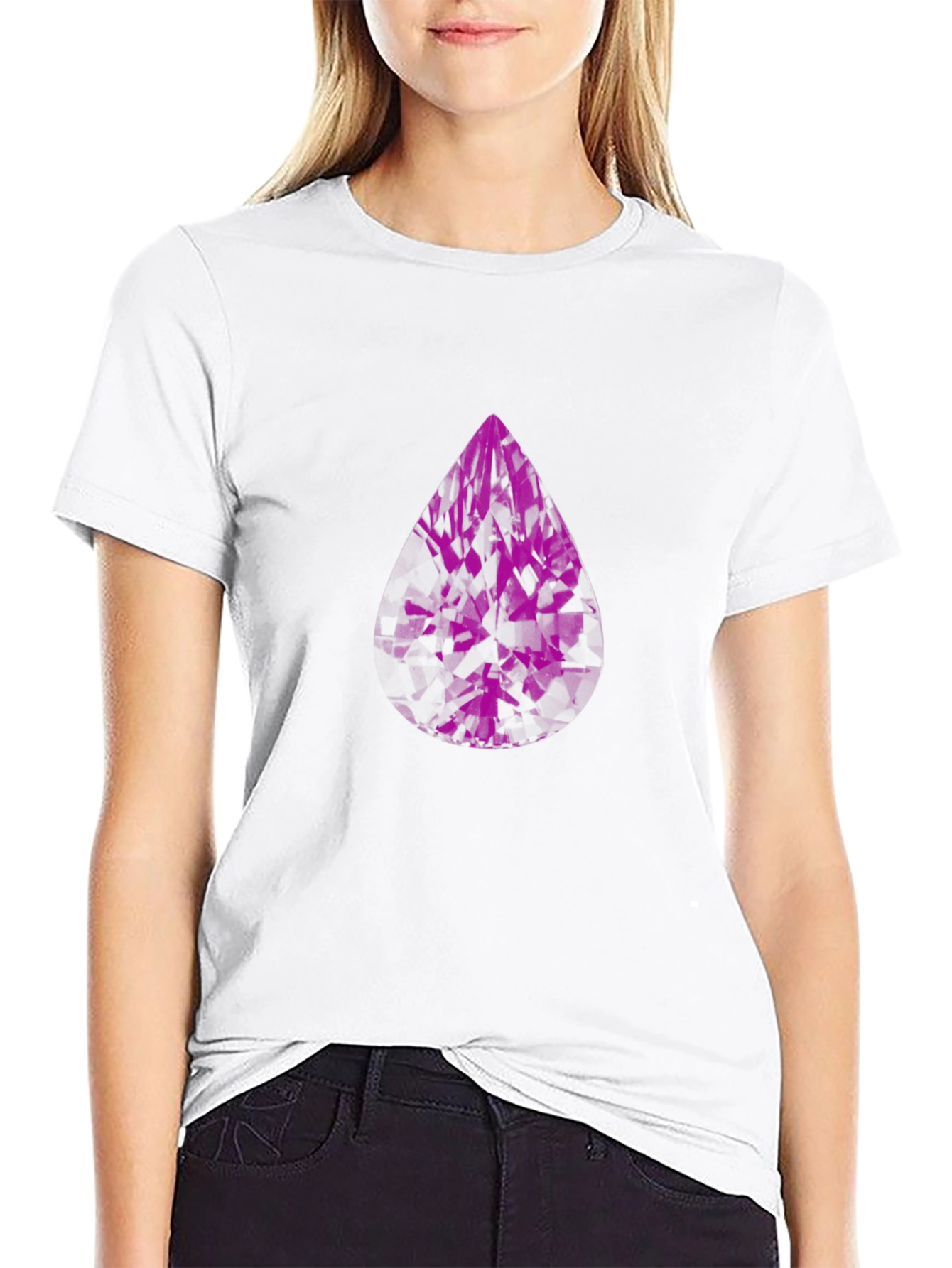 Modern Black T-Shirt with Abstract Purple Gem Design