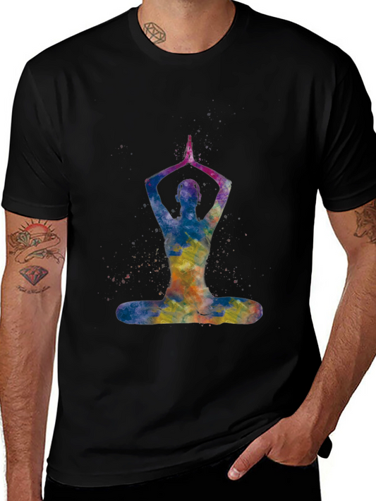 Yoga Pose Watercolor Graphic Tee - Black