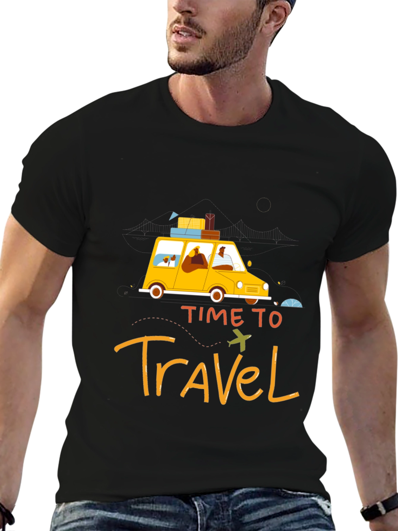 Time To Travel Black Graphic Tee