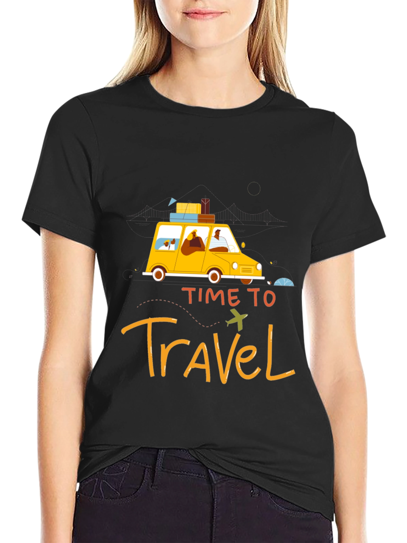 Time To Travel Black Graphic Tee
