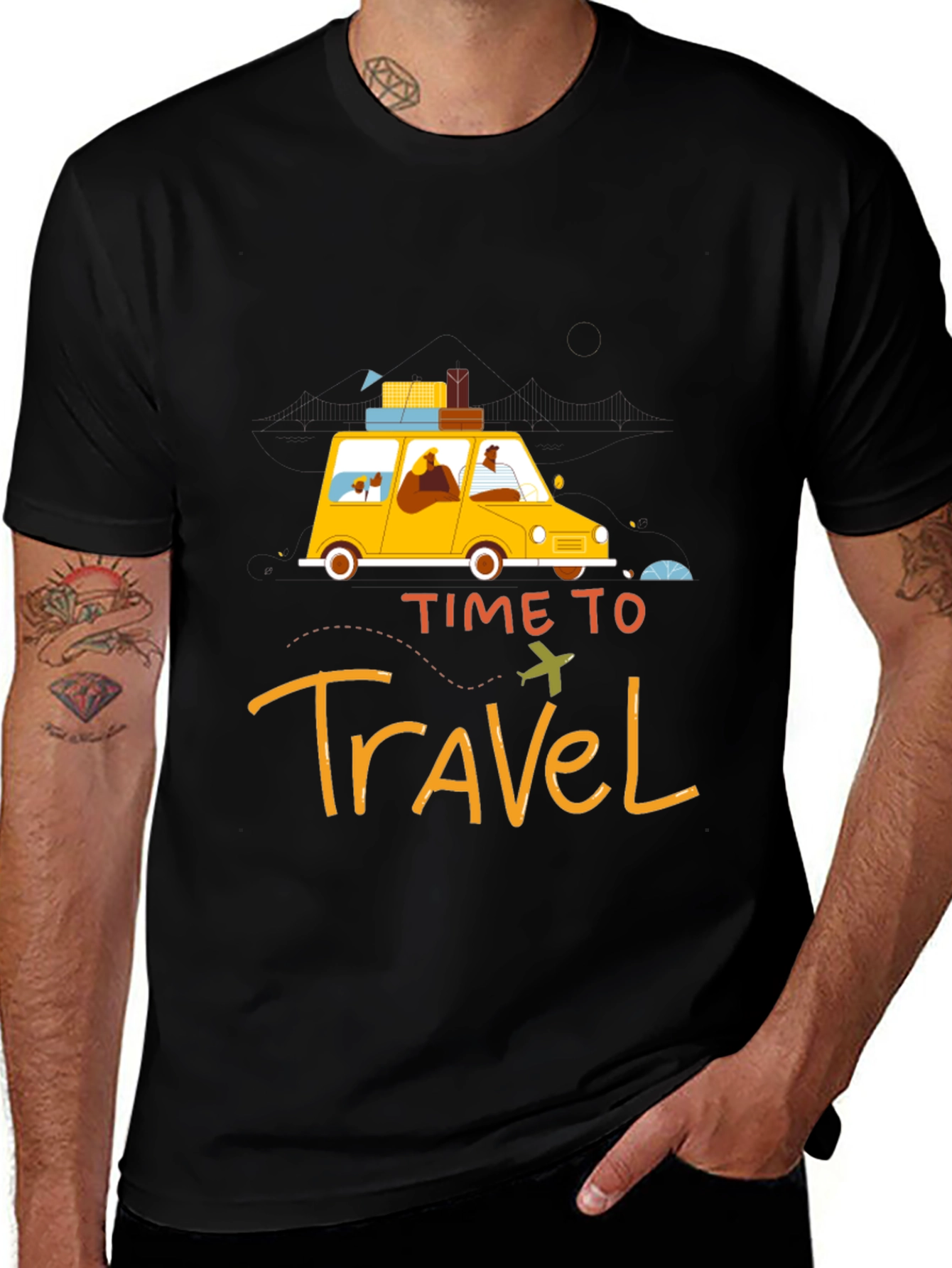Time To Travel Black Graphic Tee