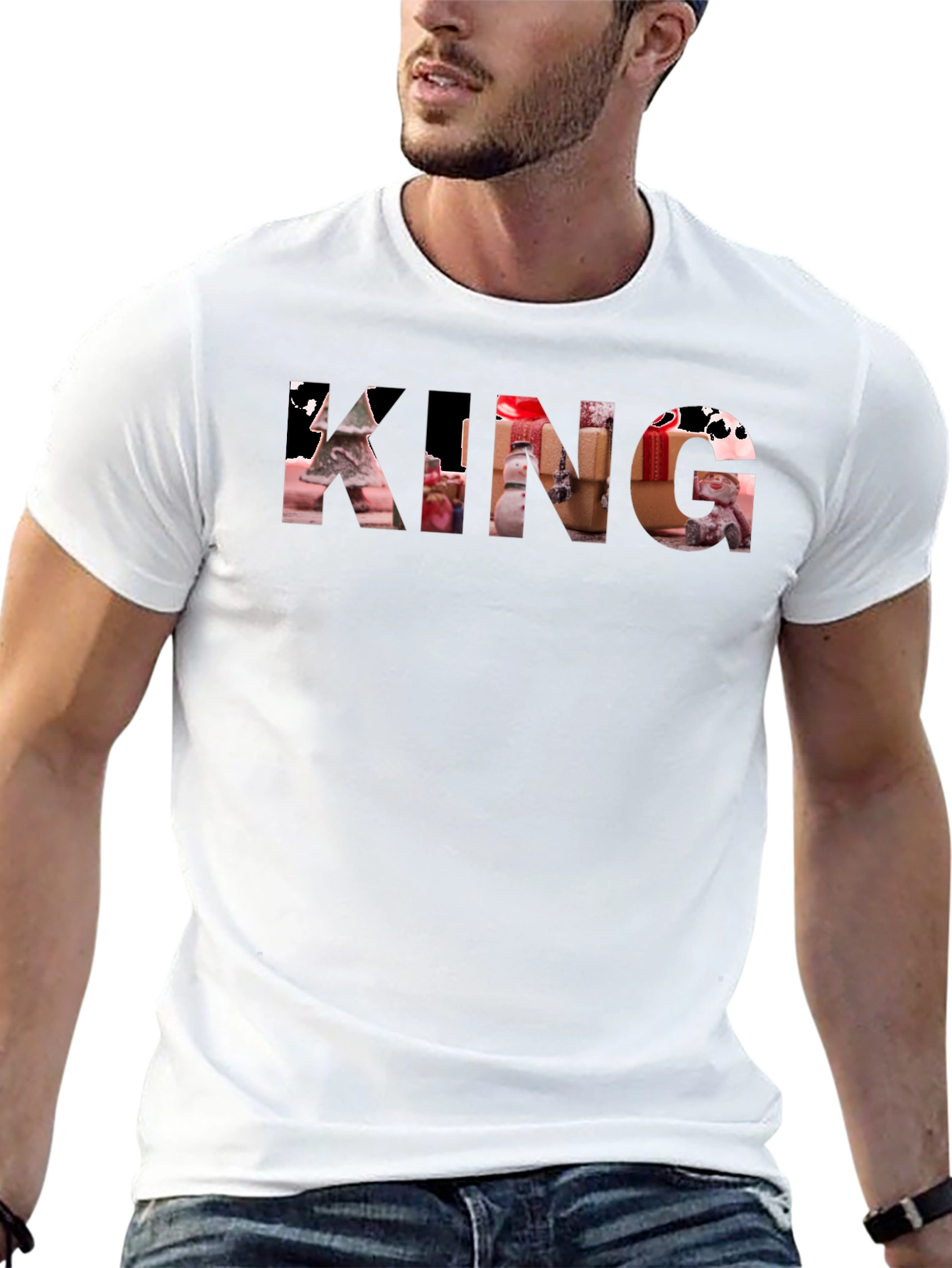 King Christmas Pattern Print Black T-Shirt