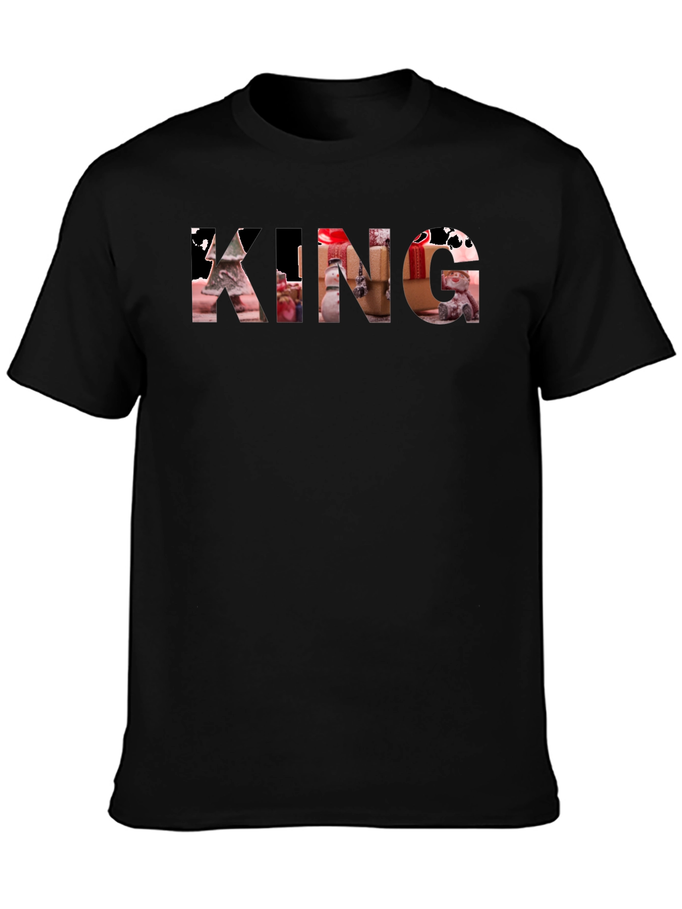 King Christmas Pattern Print Black T-Shirt