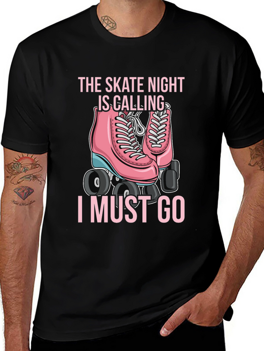 Skate Night Calling T-Shirt - Pink Roller Skate Graphic