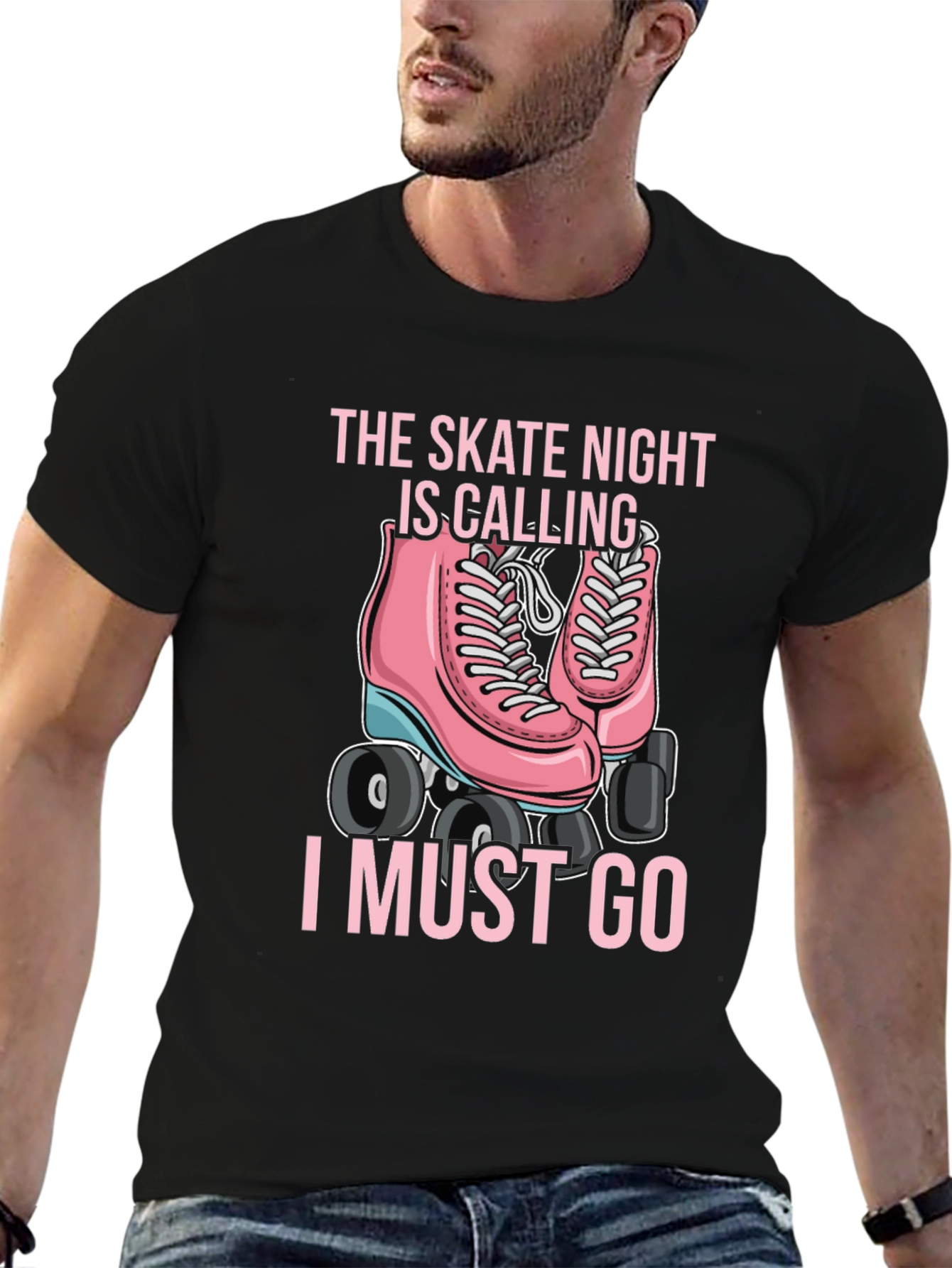 Skate Night Calling T-Shirt - Pink Roller Skate Graphic