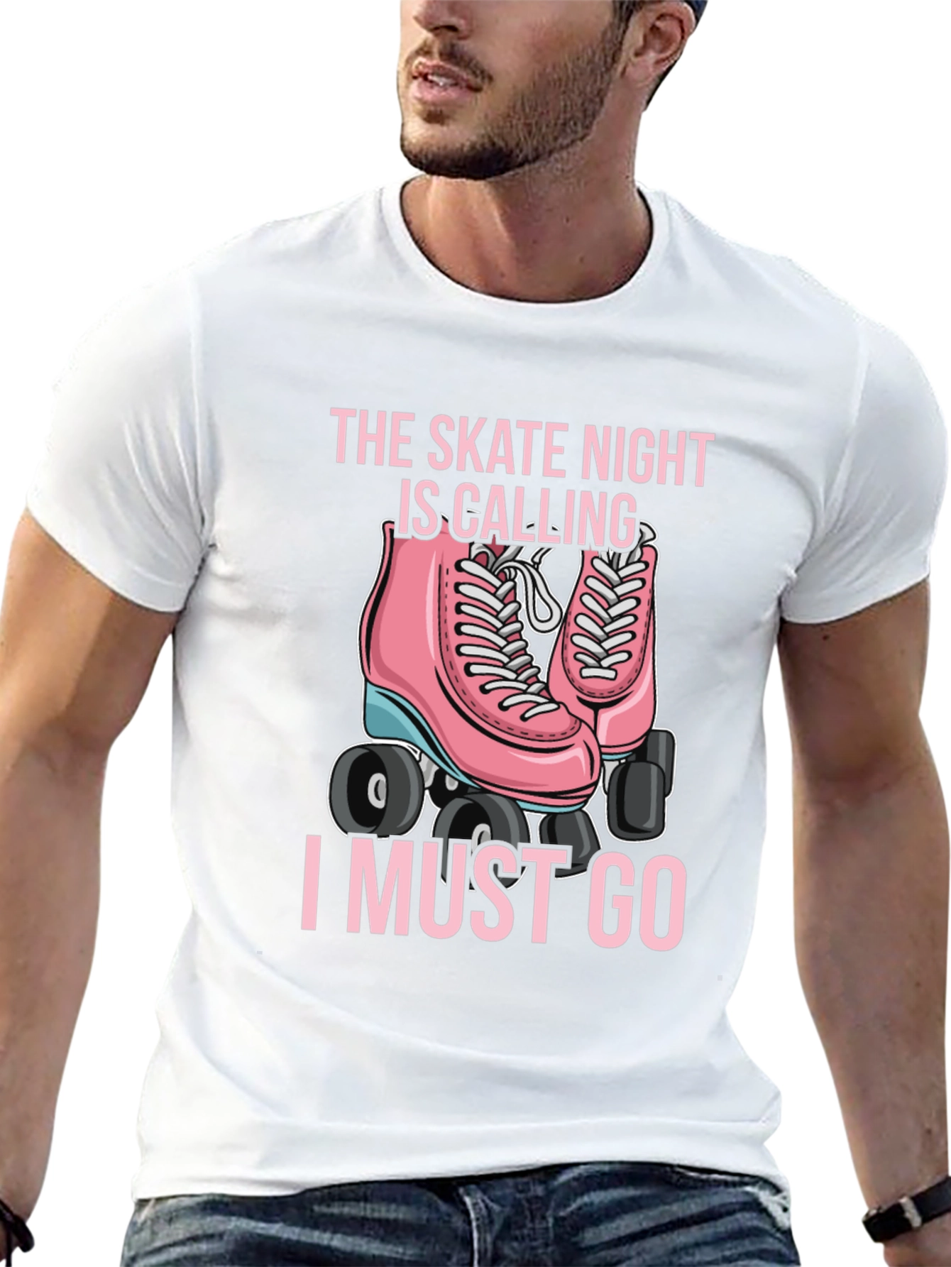 Skate Night Calling T-Shirt - Pink Roller Skate Graphic