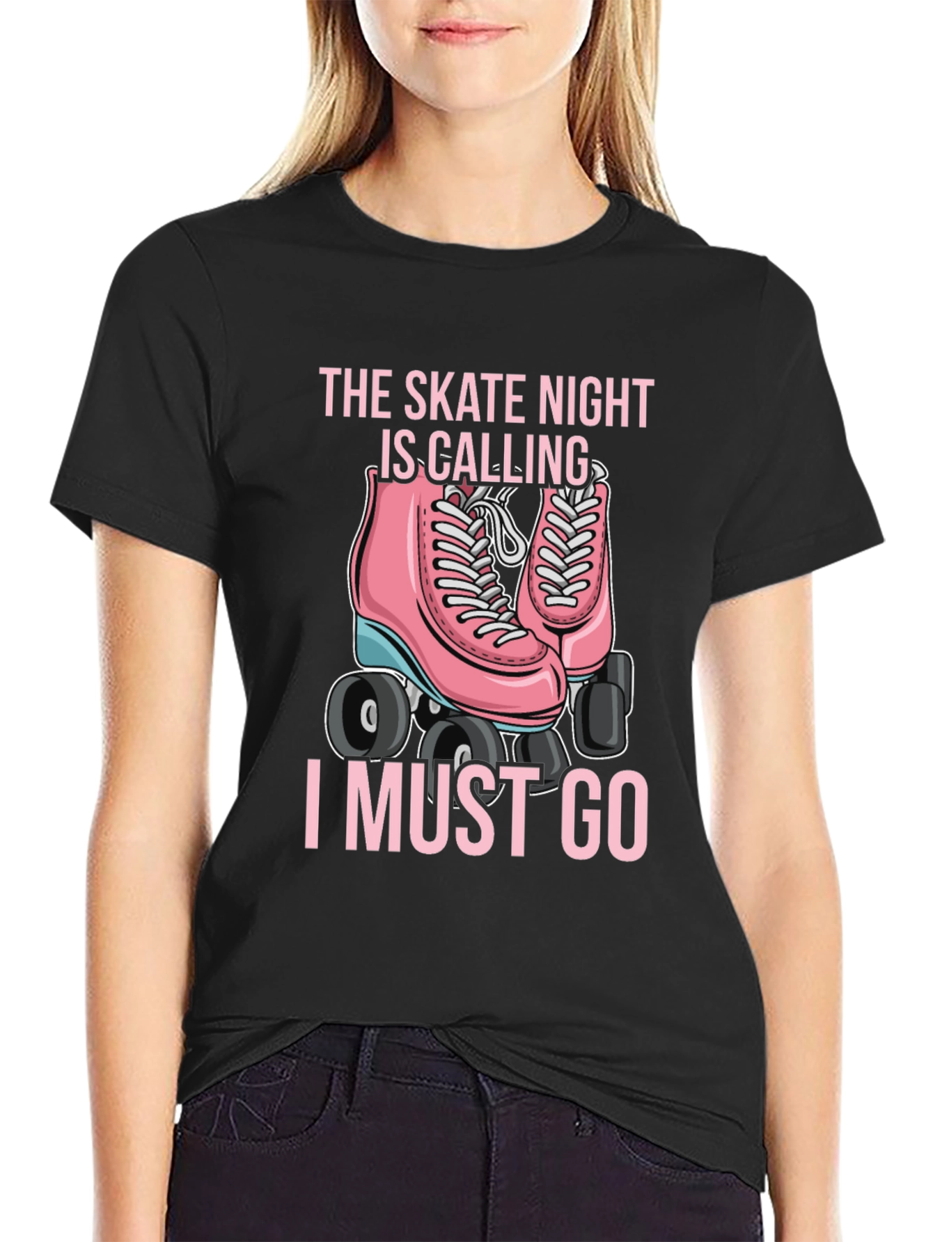Skate Night Calling T-Shirt - Pink Roller Skate Graphic