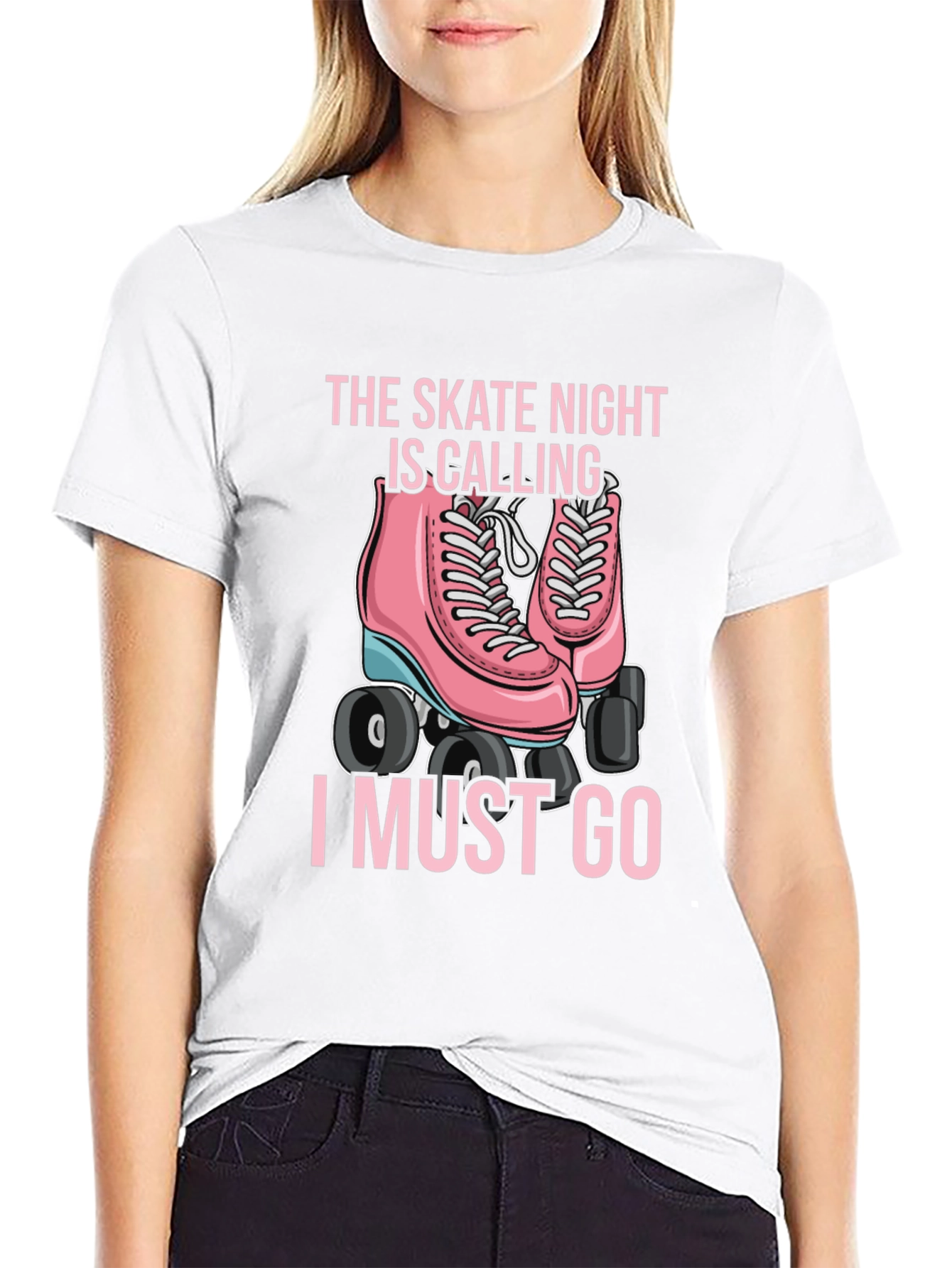 Skate Night Calling T-Shirt - Pink Roller Skate Graphic