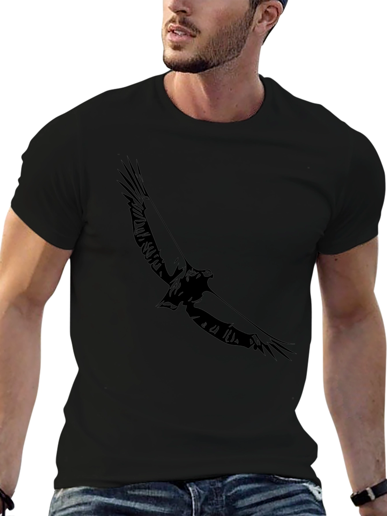 Black Graphic Tee - Eagle Design