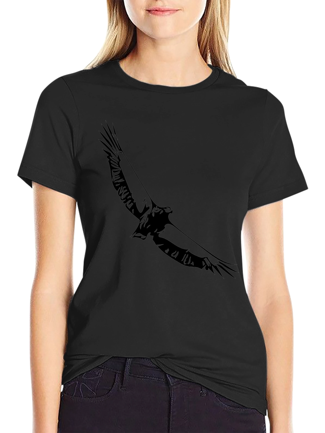 Black Graphic Tee - Eagle Design