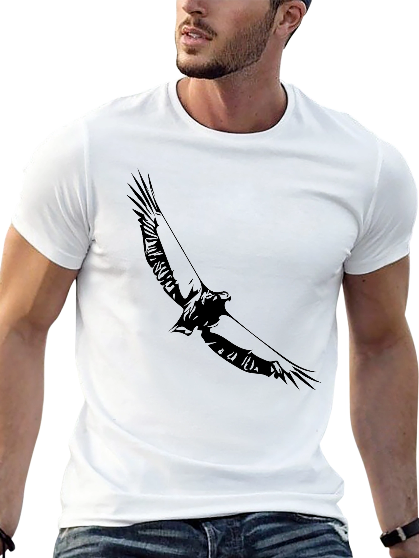 Black Graphic Tee - Eagle Design