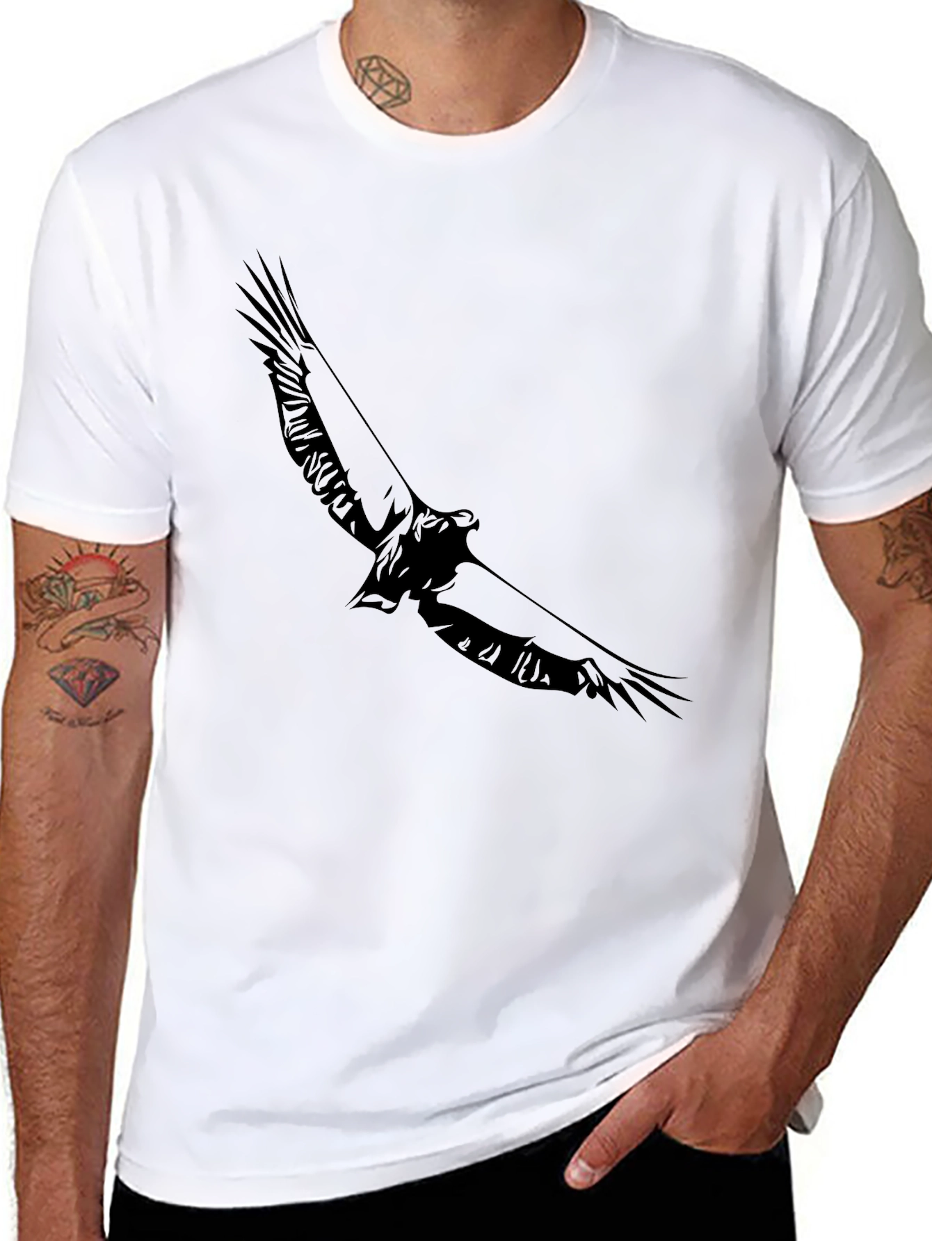 Black Graphic Tee - Eagle Design