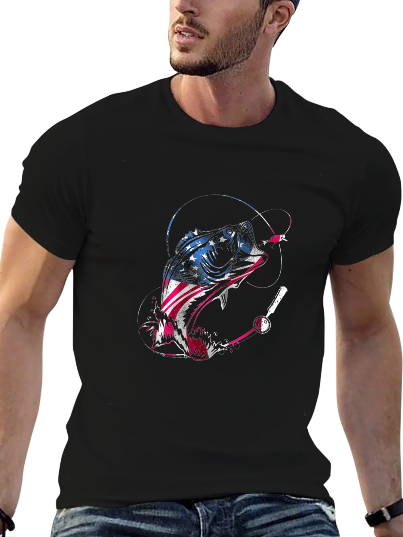 American Flag Bass Fishing T-Shirt