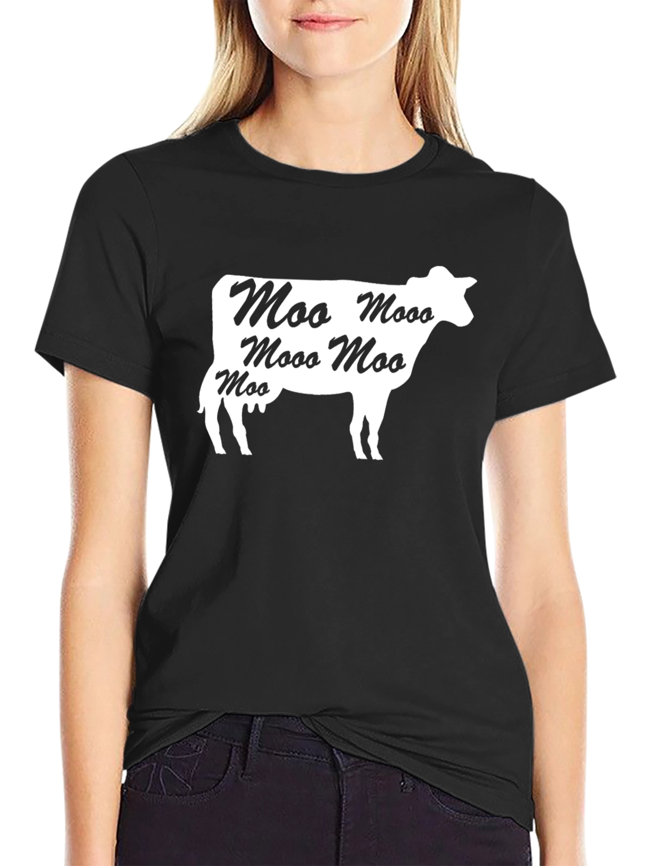 Moo Cow Graphic Tee - Black Cotton T-Shirt
