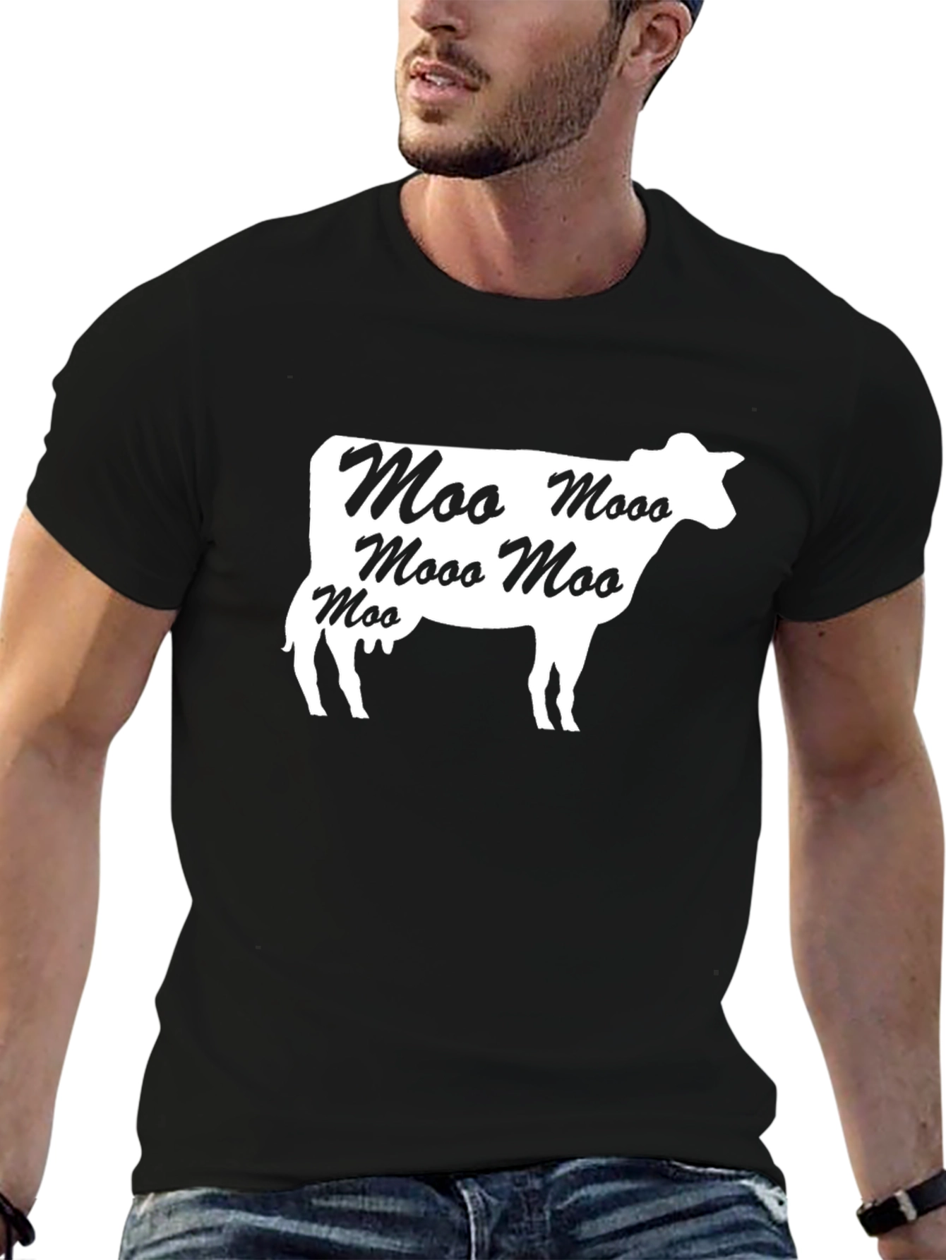 Moo Cow Graphic Tee - Black Cotton T-Shirt