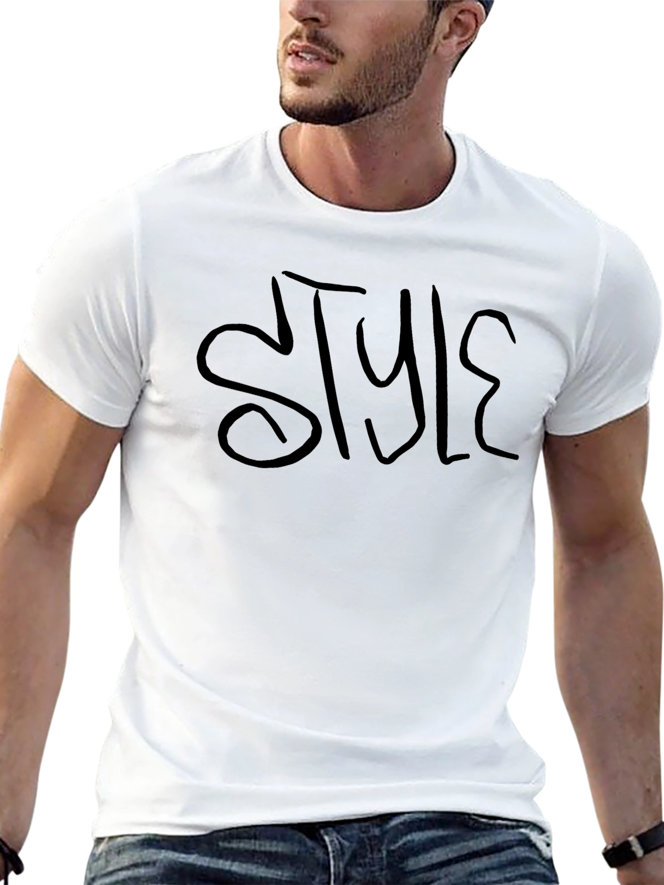 Stylish Black Crew Neck T-Shirt with STYLE Graphic