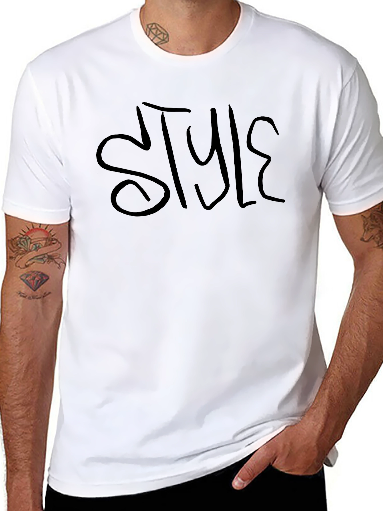 Stylish Black Crew Neck T-Shirt with STYLE Graphic
