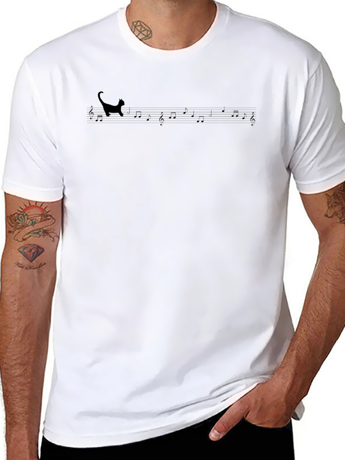 Cat Music Staff T-Shirt - Unisex Black Tee