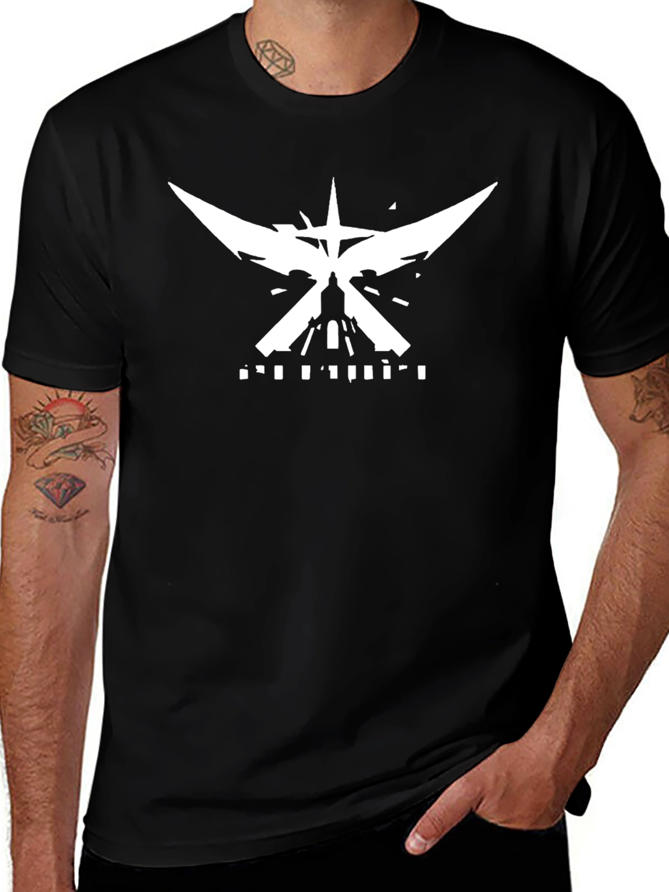 Black T-Shirt with White Abstract Graphic