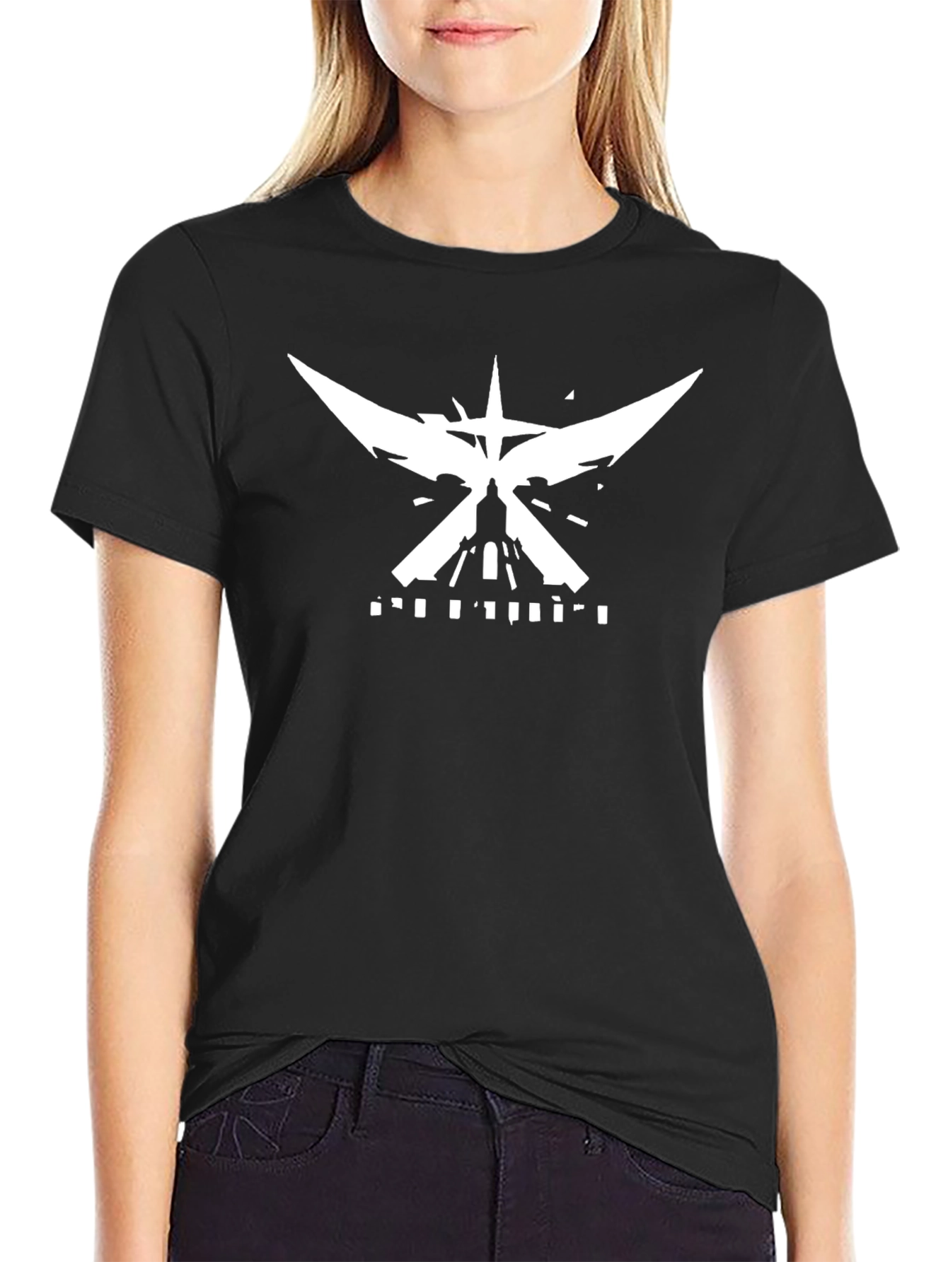 Black T-Shirt with White Abstract Graphic