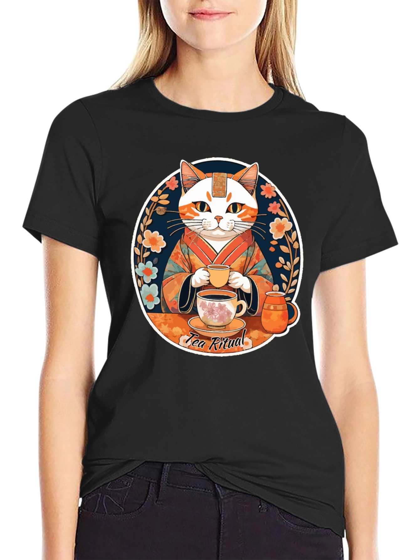 Tea Ritual Cat Graphic T-Shirt