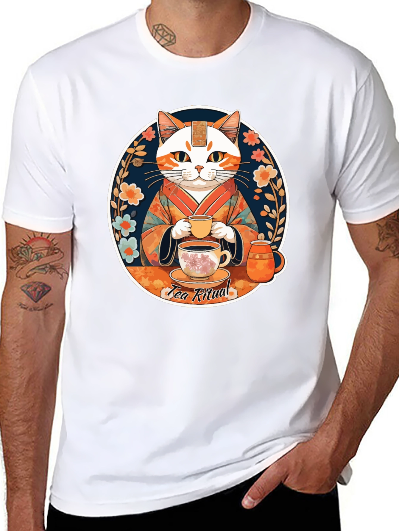 Tea Ritual Cat Graphic T-Shirt