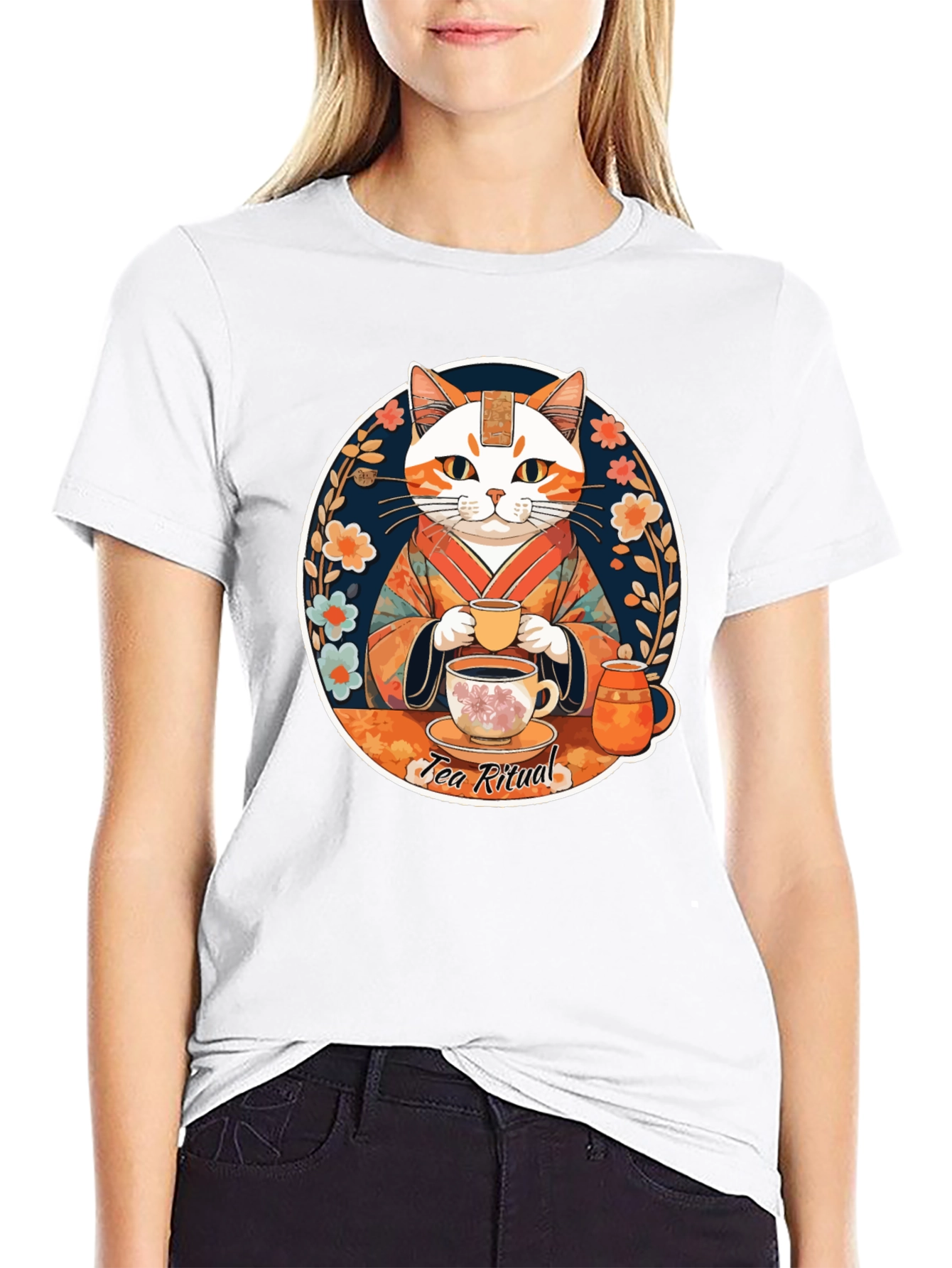 Tea Ritual Cat Graphic T-Shirt