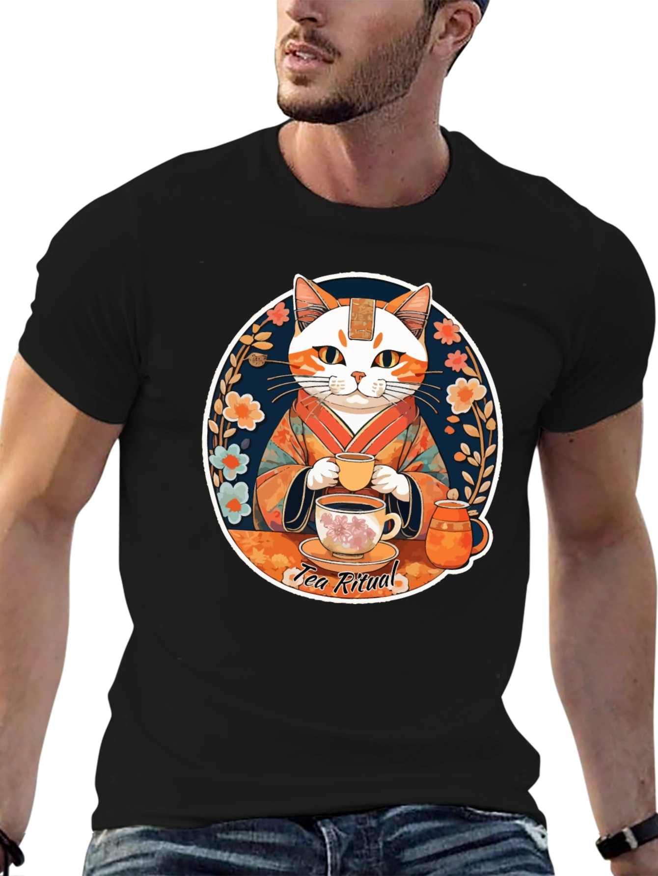 Tea Ritual Cat Graphic T-Shirt