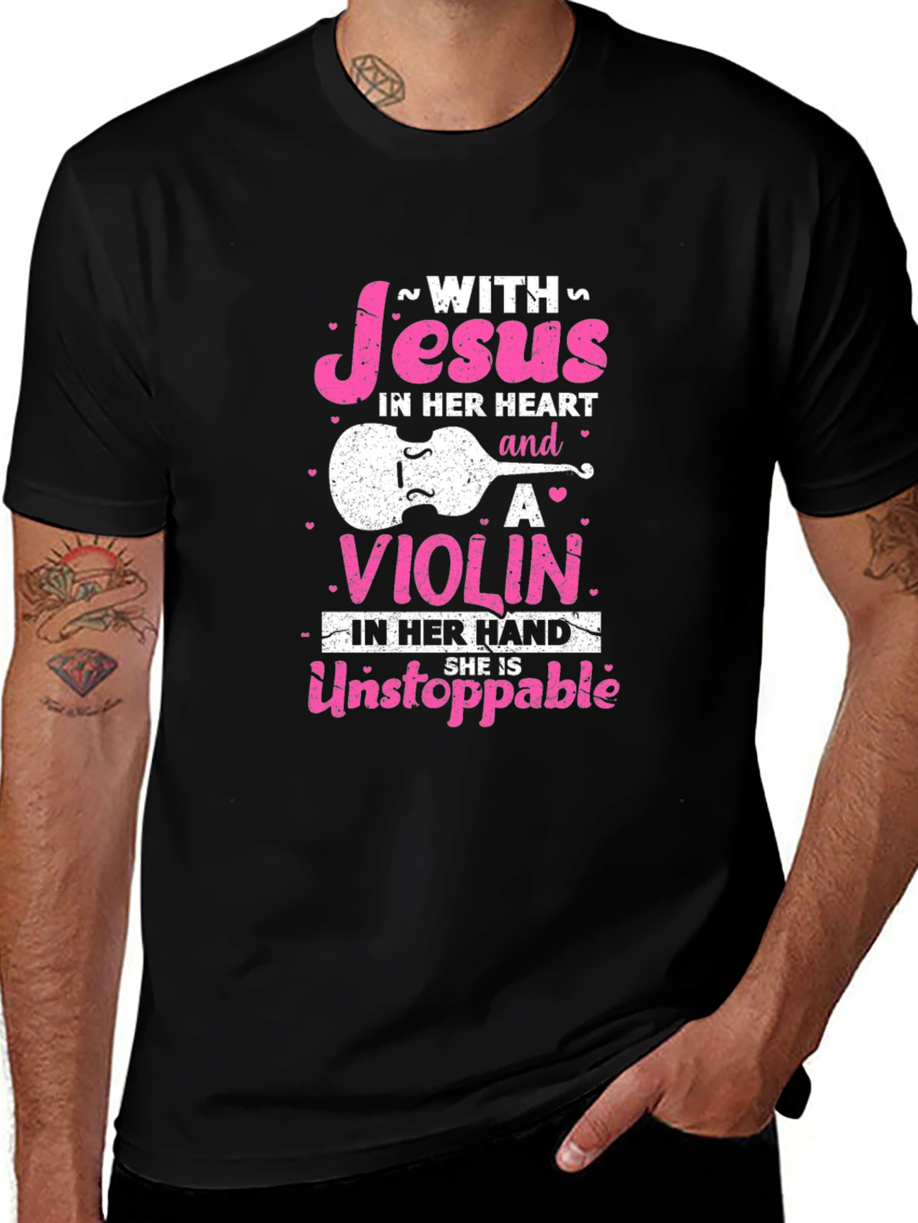 Jesus & Violin Graphic Tee - Christian Musician Shirt