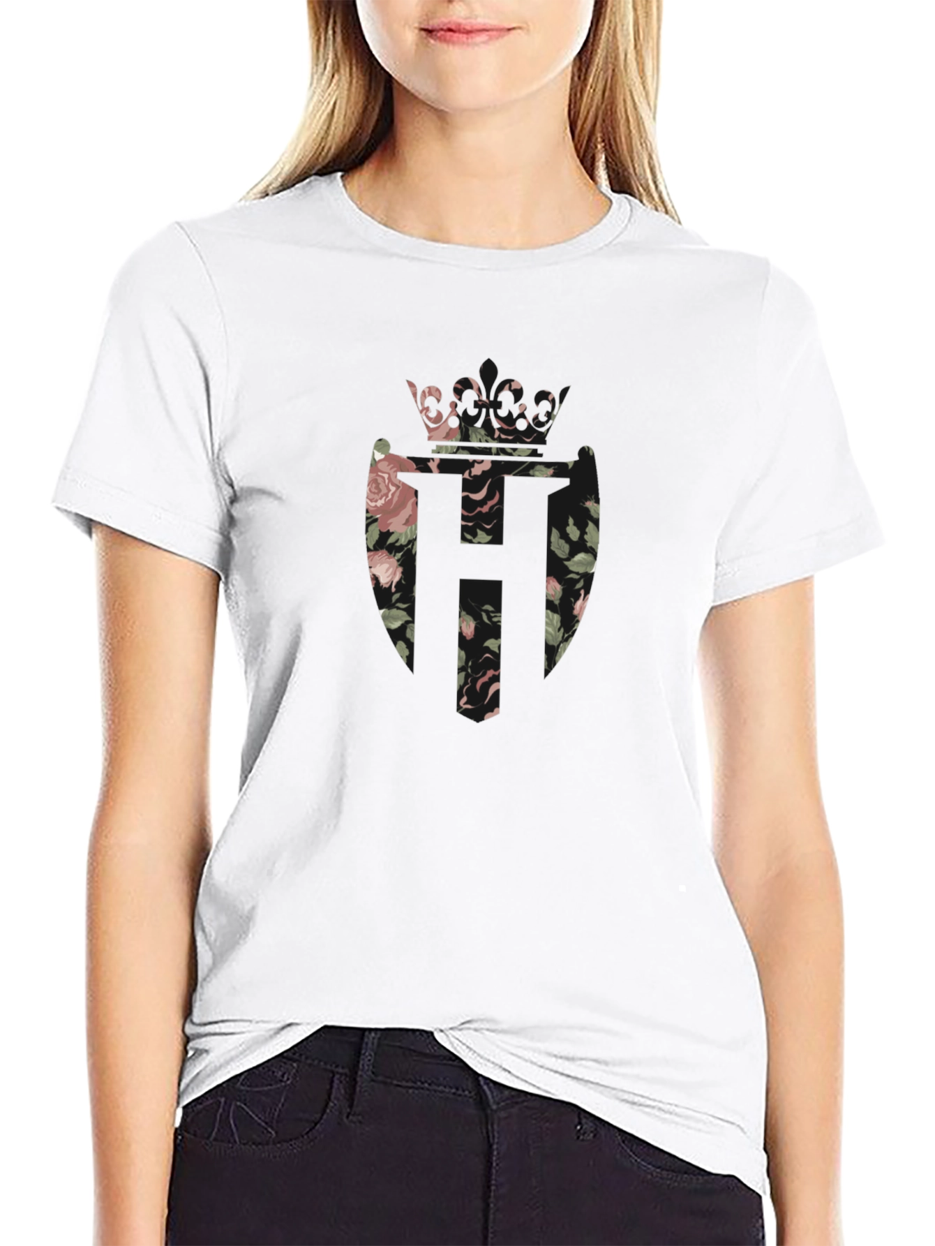 Floral Crown Shield Black Tee