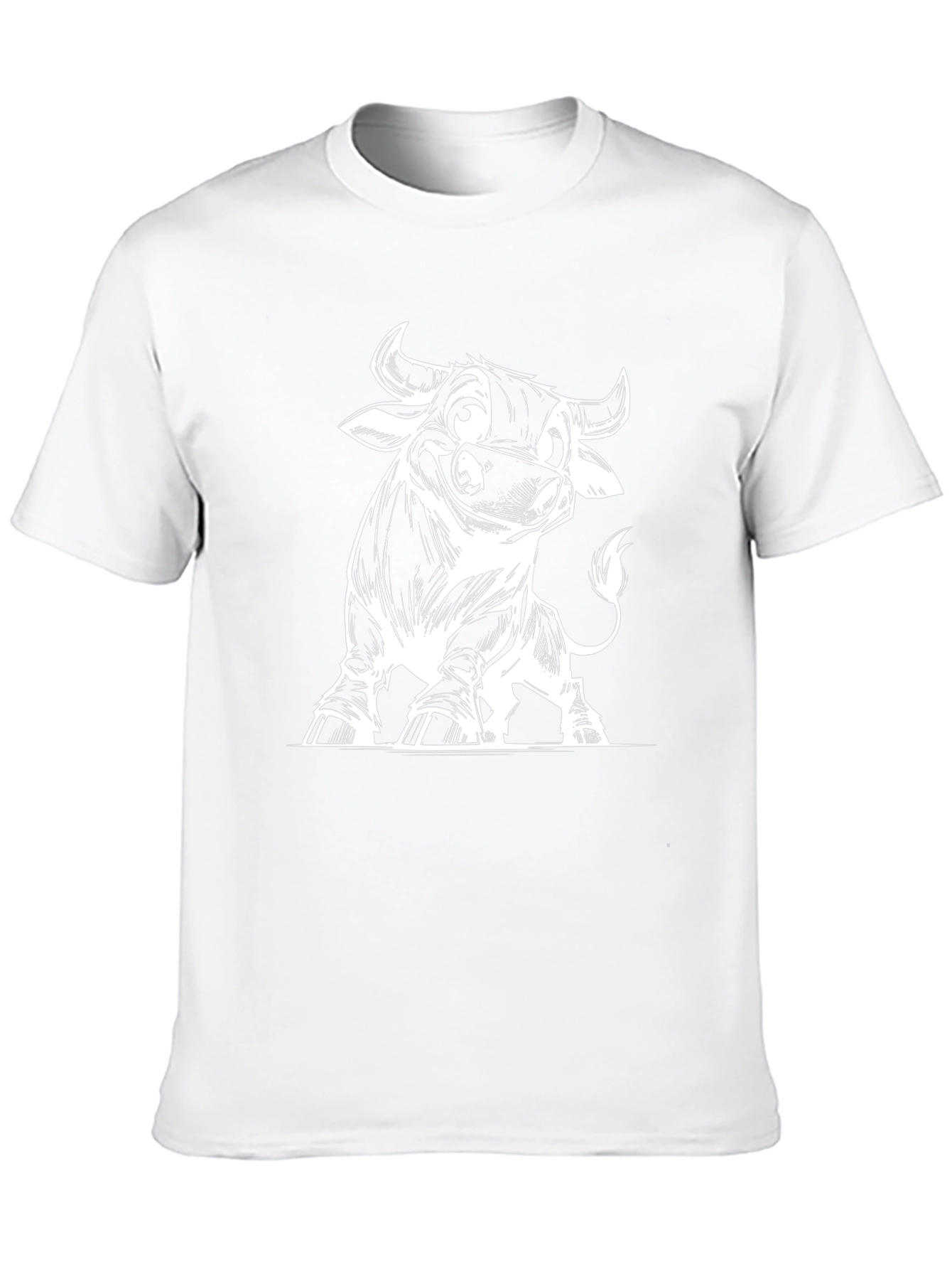 Cartoon Bull Graphic Tee - Black Cotton T-Shirt