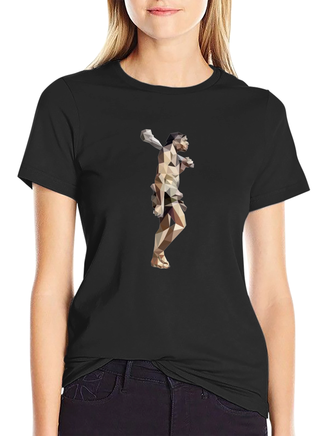 Abstract Low Poly Thrower Graphic Tee - Black
