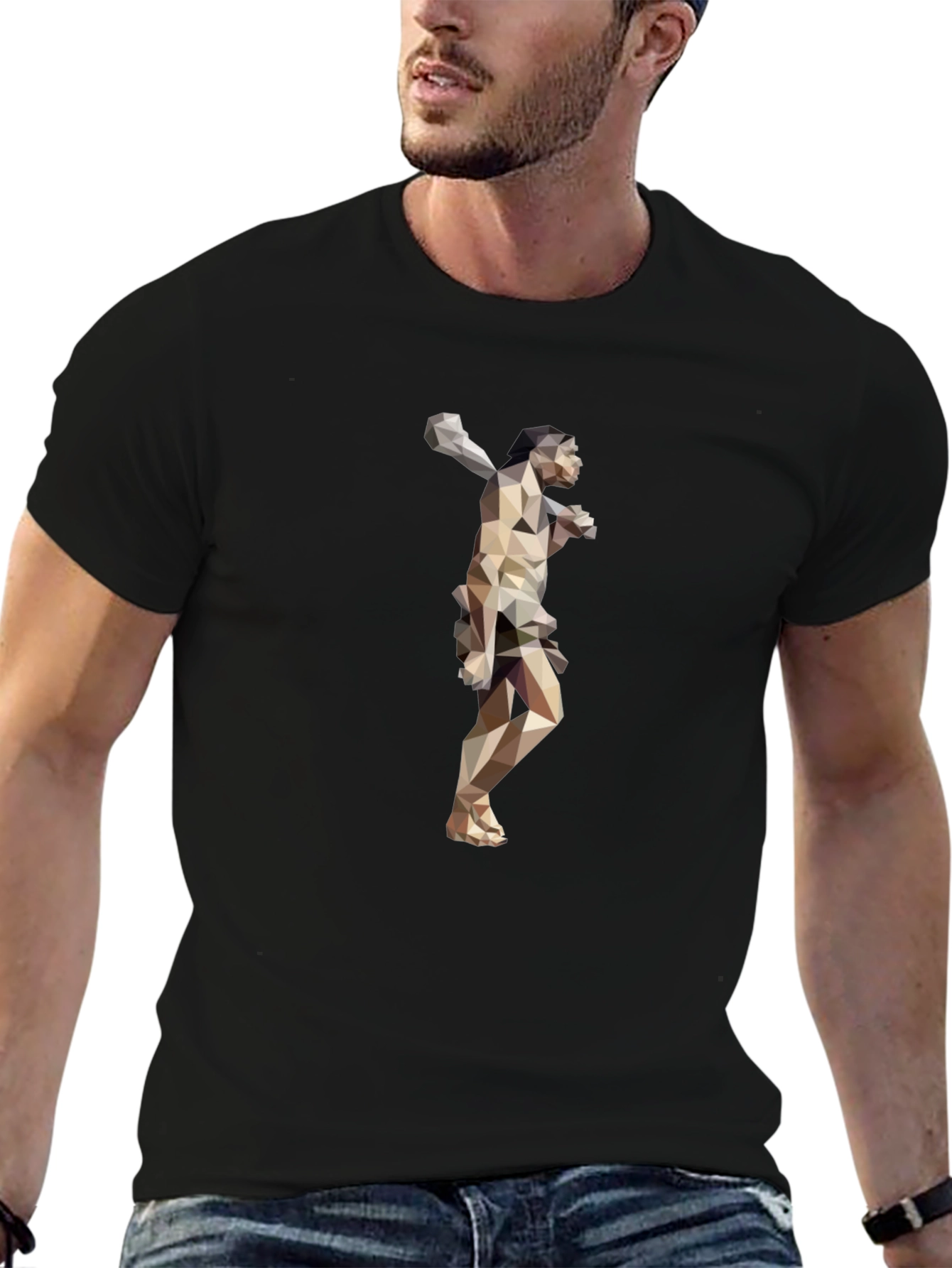 Abstract Low Poly Thrower Graphic Tee - Black