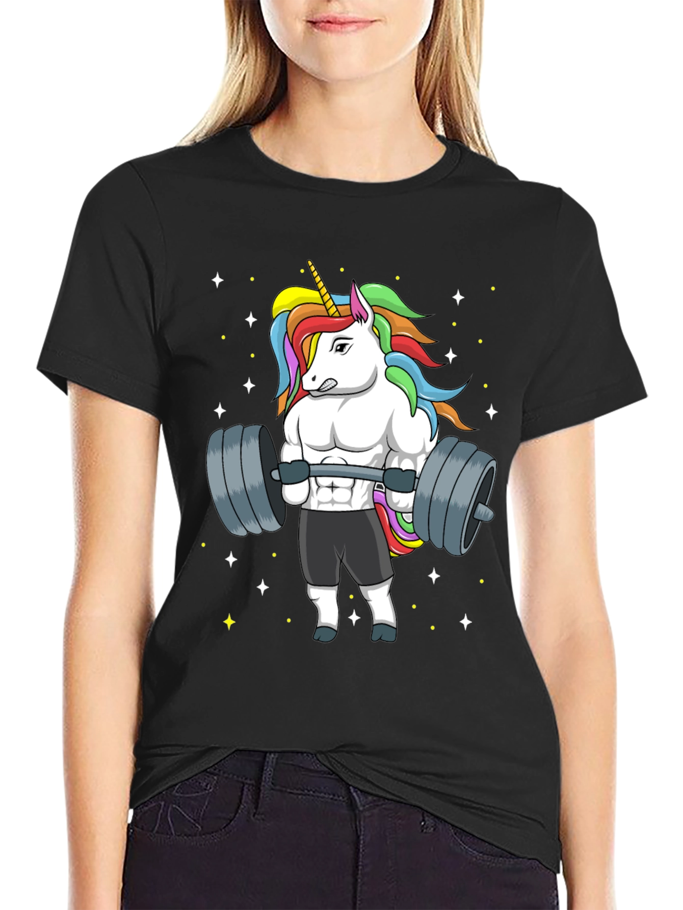 Unicorn Lifting Weights Graphic T-Shirt