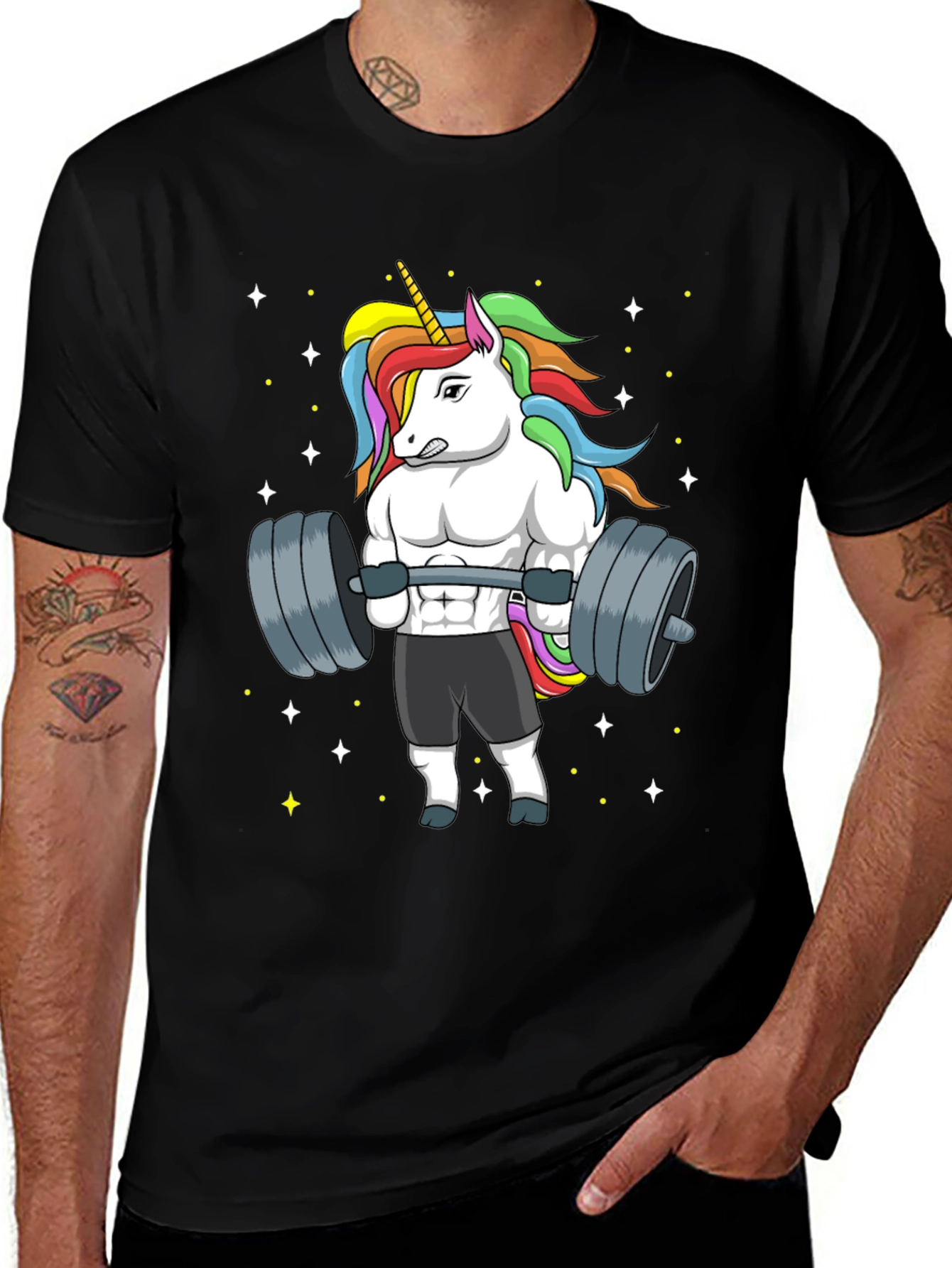 Unicorn Lifting Weights Graphic T-Shirt