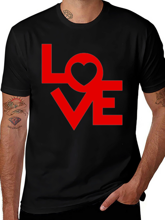 Love Graphic Tee - Red Heart Design on Black