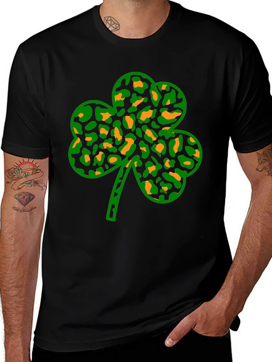 St. Patricks Day Clover Leopard Print Black Tee