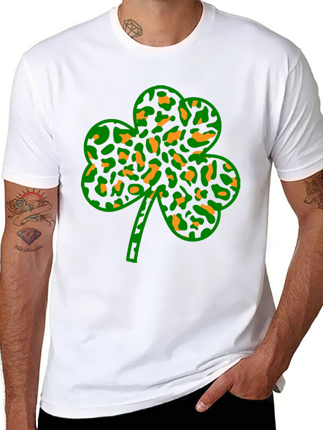 St. Patricks Day Clover Leopard Print Black Tee