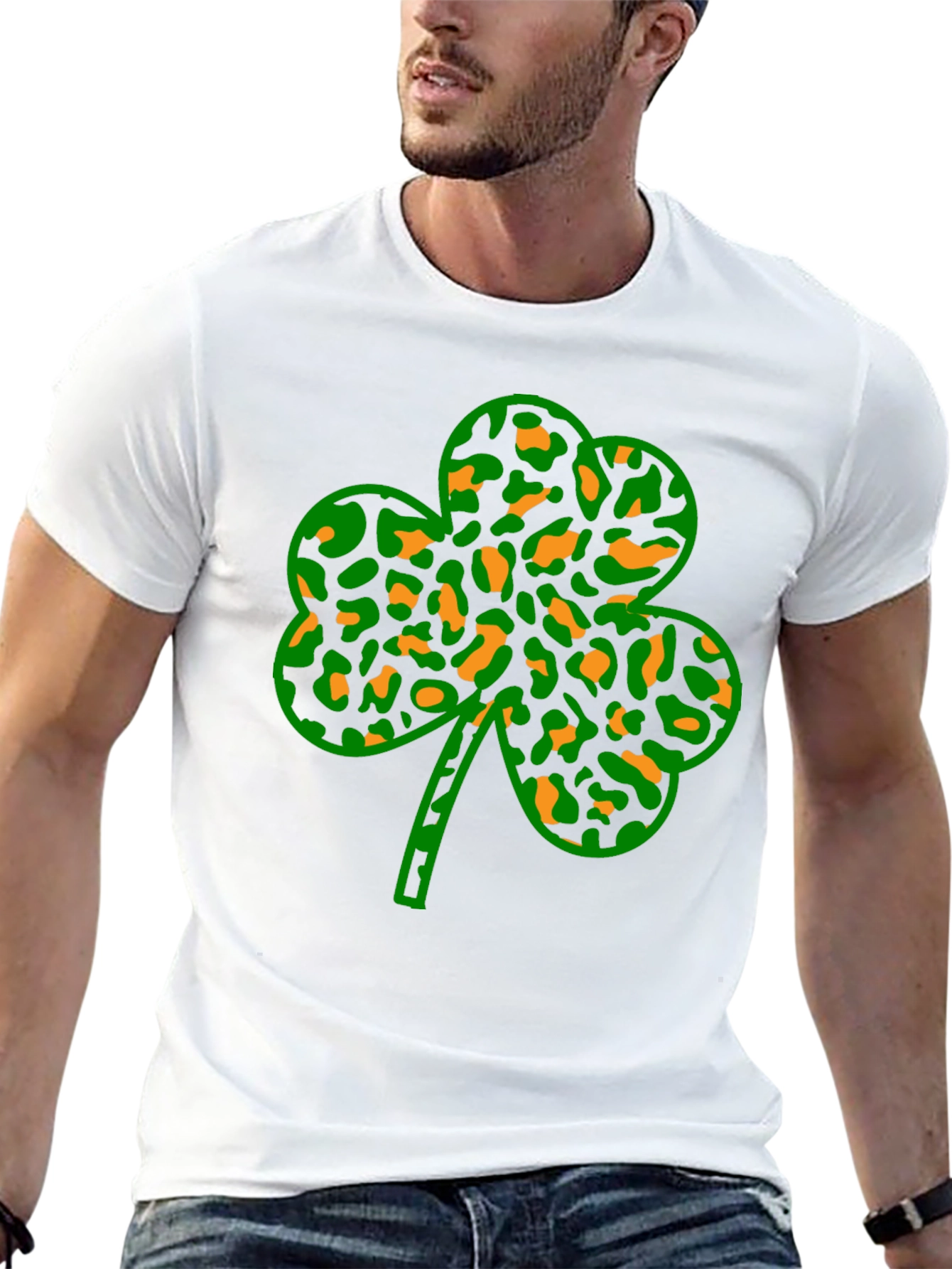 St. Patricks Day Clover Leopard Print Black Tee