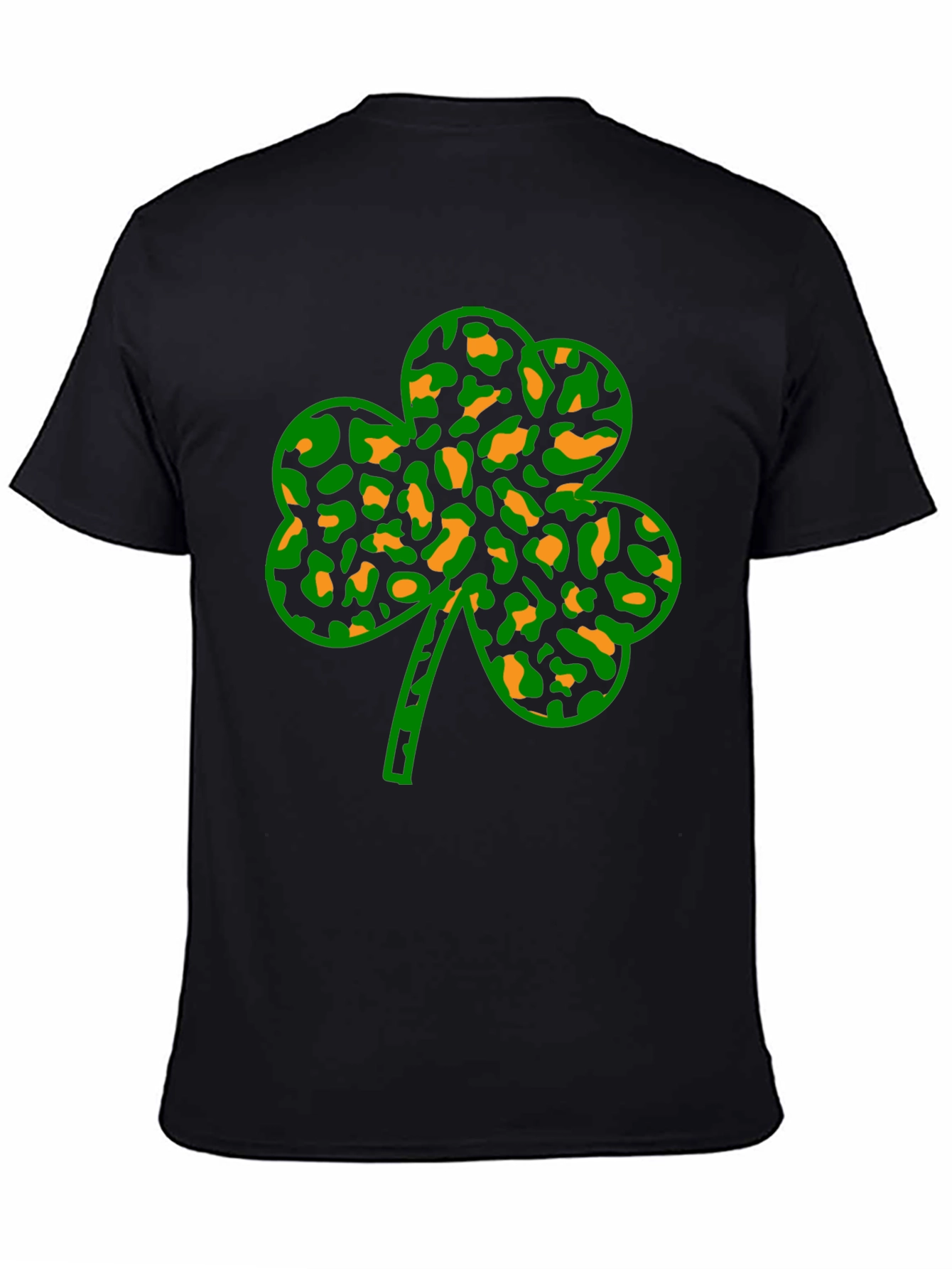 St. Patricks Day Clover Leopard Print Black Tee
