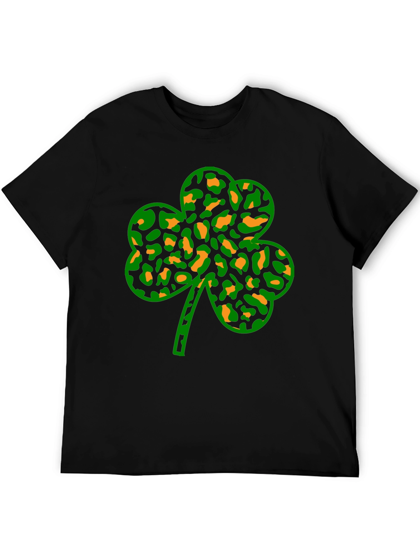 St. Patricks Day Clover Leopard Print Black Tee