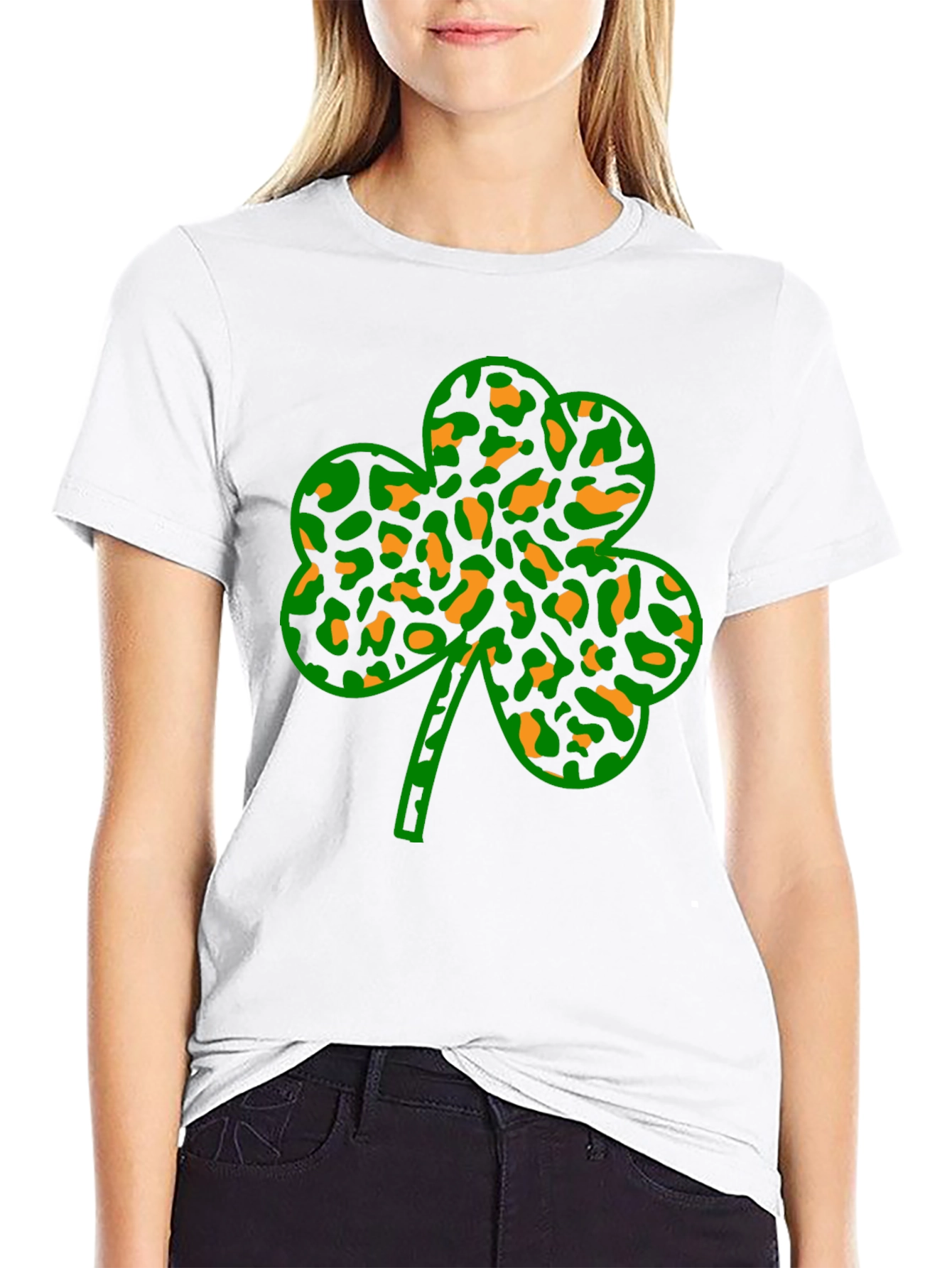 St. Patricks Day Clover Leopard Print Black Tee
