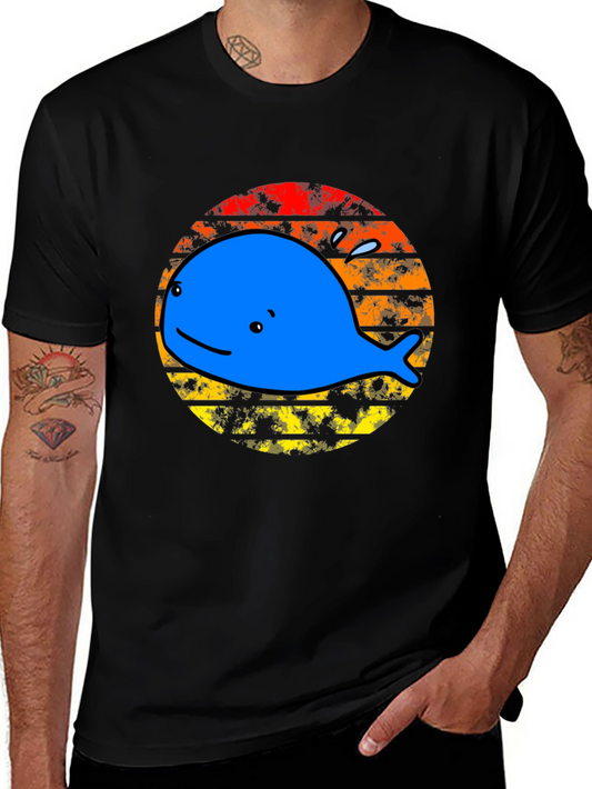 Whale Sunset Graphic Tee - Black Cotton T-Shirt