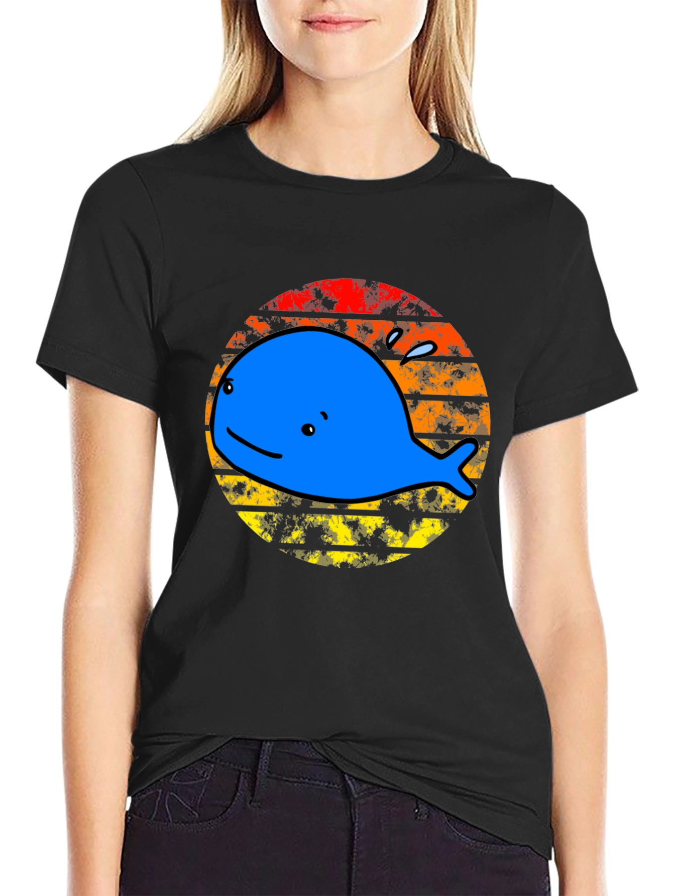 Whale Sunset Graphic Tee - Black Cotton T-Shirt