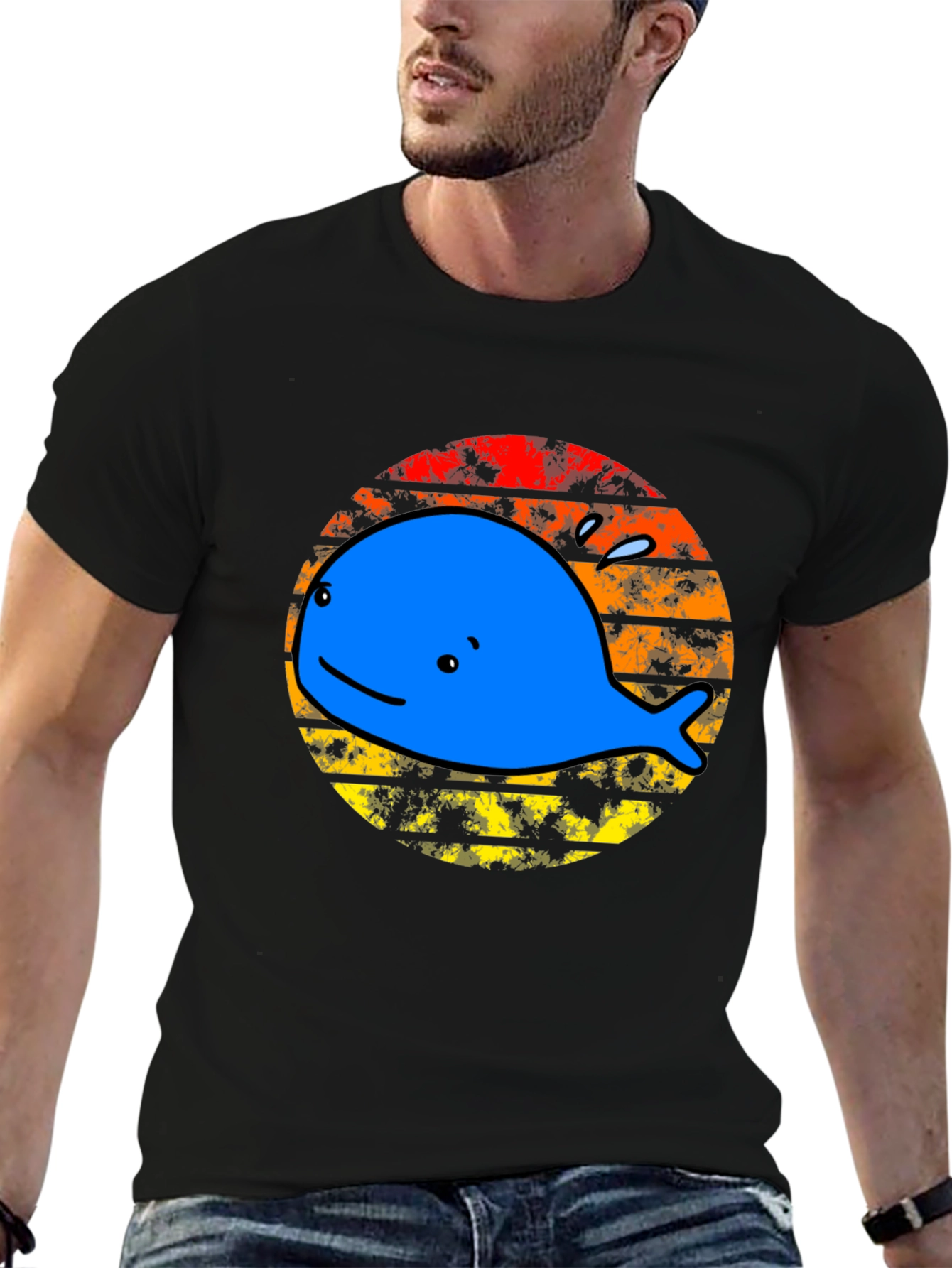 Whale Sunset Graphic Tee - Black Cotton T-Shirt