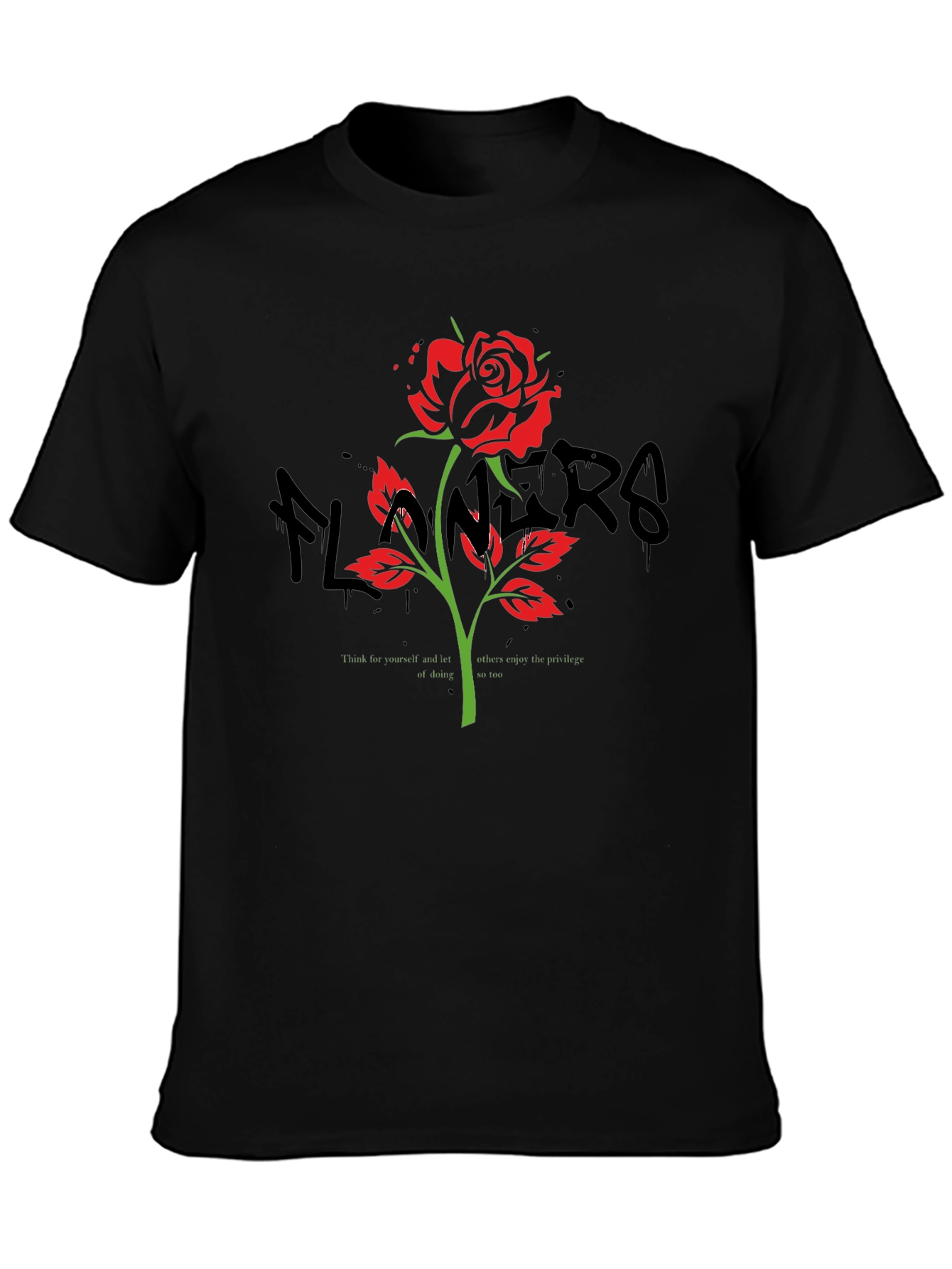 Rose Graphic Print Black T-Shirt