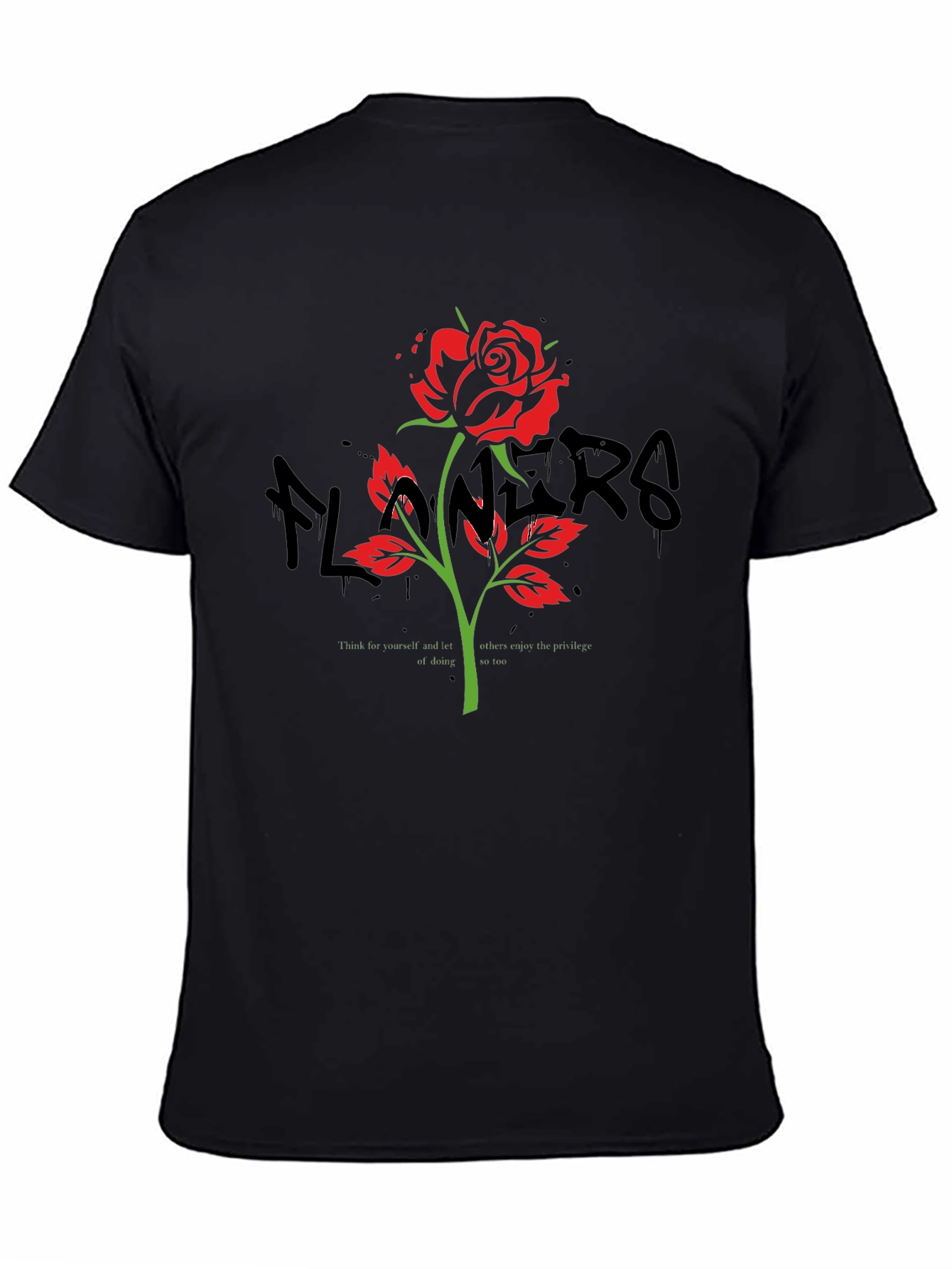 Rose Graphic Print Black T-Shirt