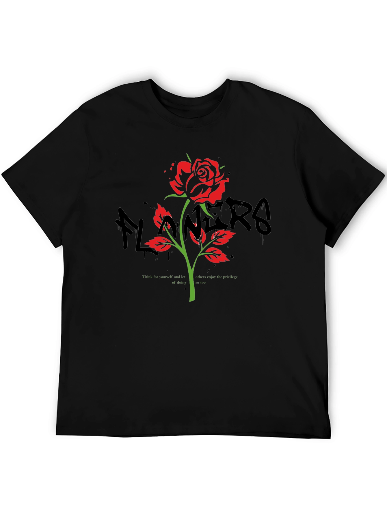 Rose Graphic Print Black T-Shirt